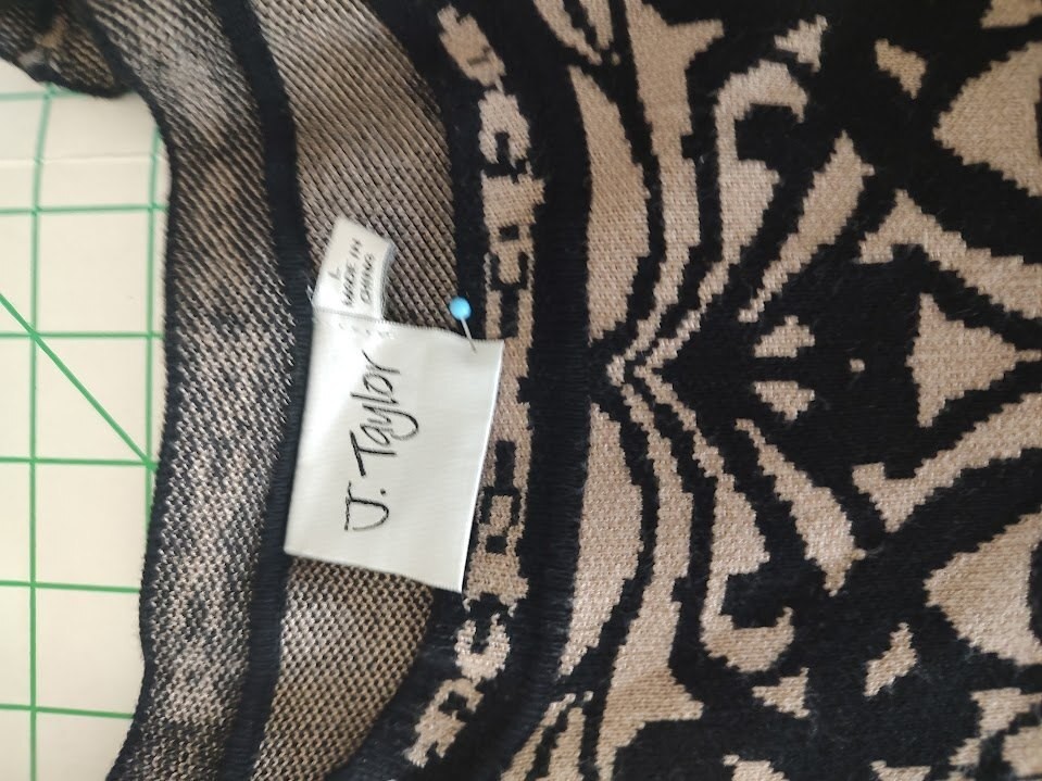 J. Taylor Beige and Black Patterned Knit Dress with 3/4 Sleeves