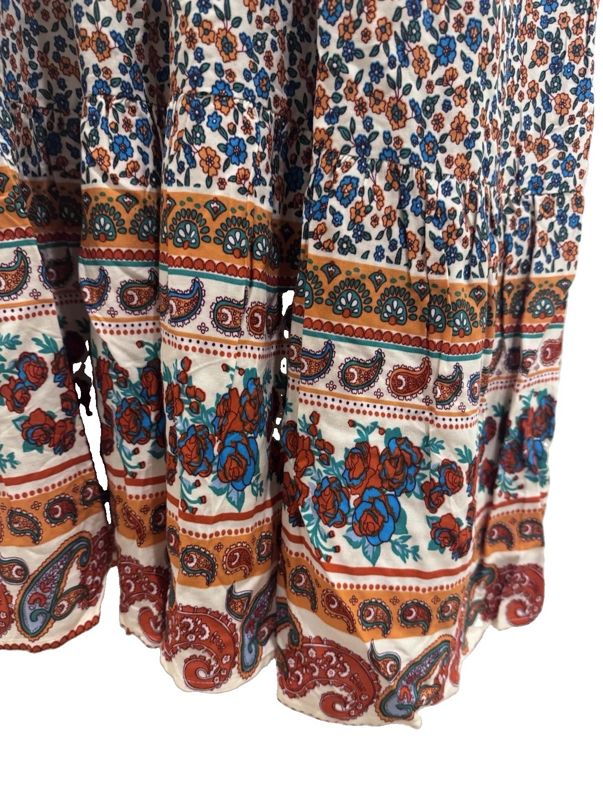 Pretty Garden Paisley Boho Style Maxi V Neck Dress