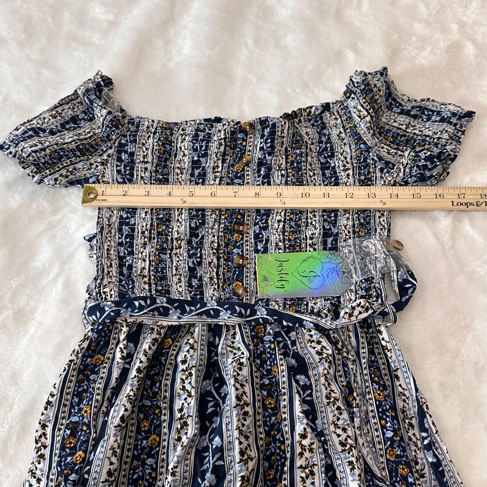 Justify Juniors Floral Hi-Low Boho Dress Size Large Off-Shoulder Button Front