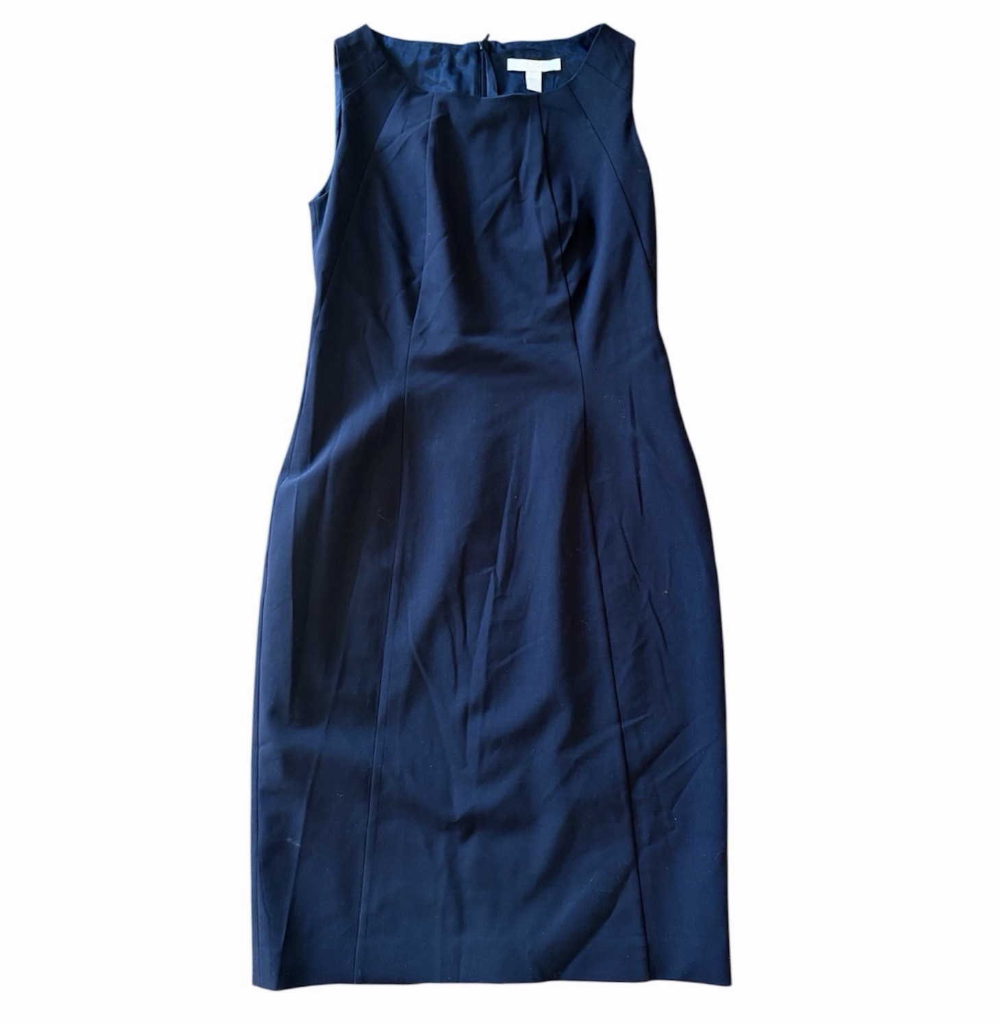 BOSS HUGO BOSS $495 Solid Navy Elbise Virgin Wool Sheath Dress Size US 4