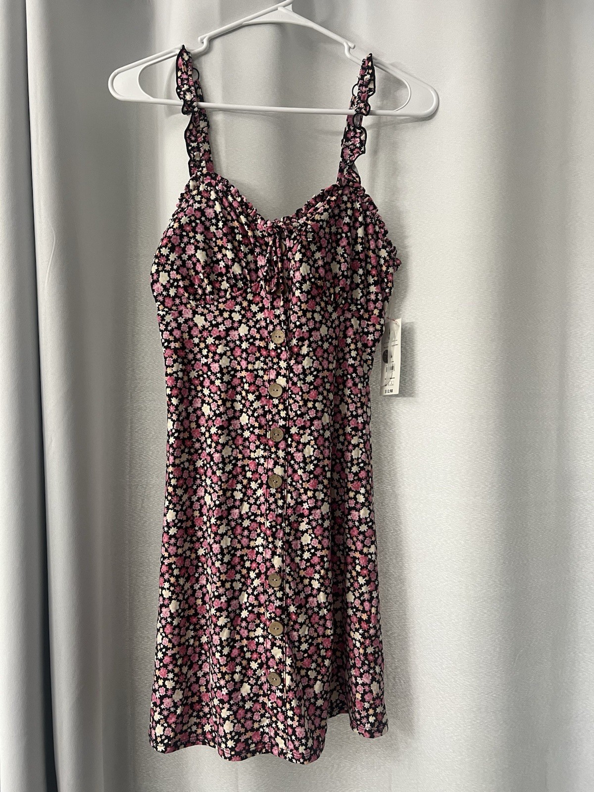 Womens No Boundaries Pink And Black Floral Medium Fitted Dress Spaghetti Strap