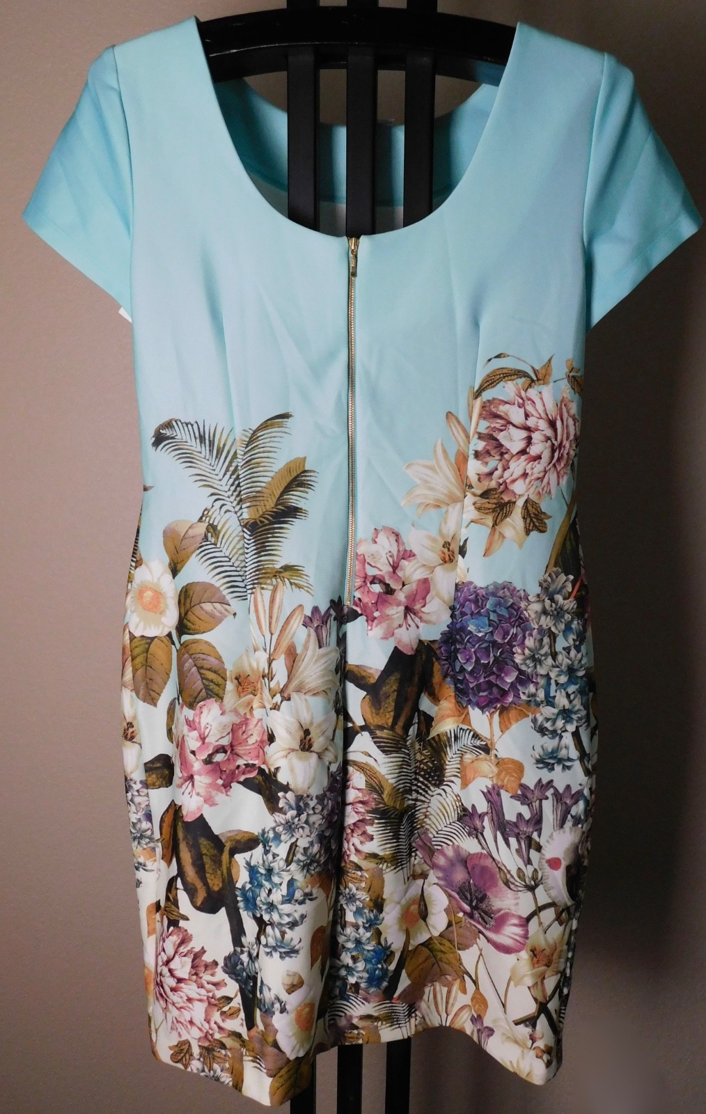 DB Established 1962 Aqua Botanical Bird Print Shift Dress Size 16 NWT Zip Back