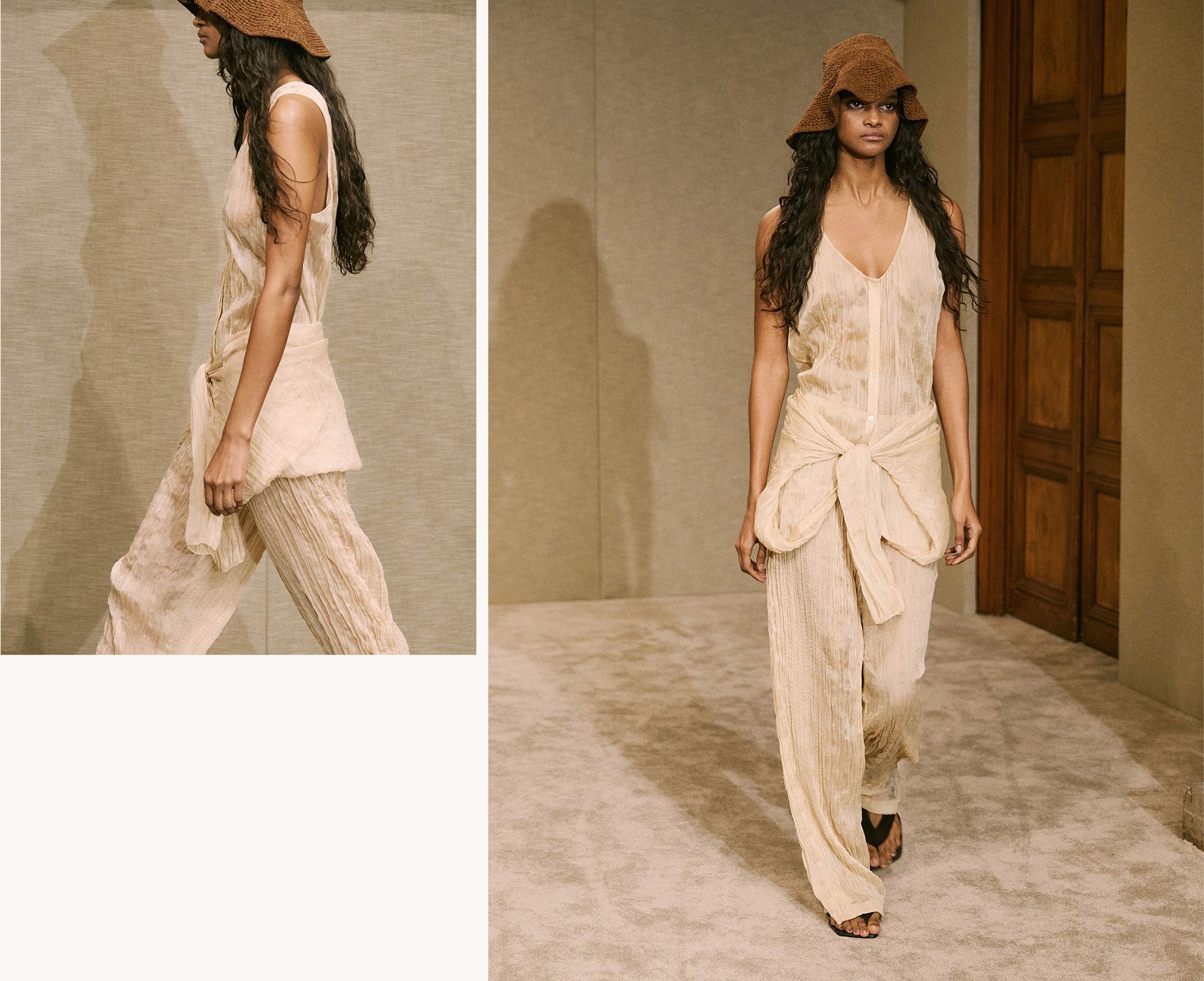 Massimo Dutti Limited Edition SS25 Pleated Maxi Dress Tunic Vanilla Size S EUC
