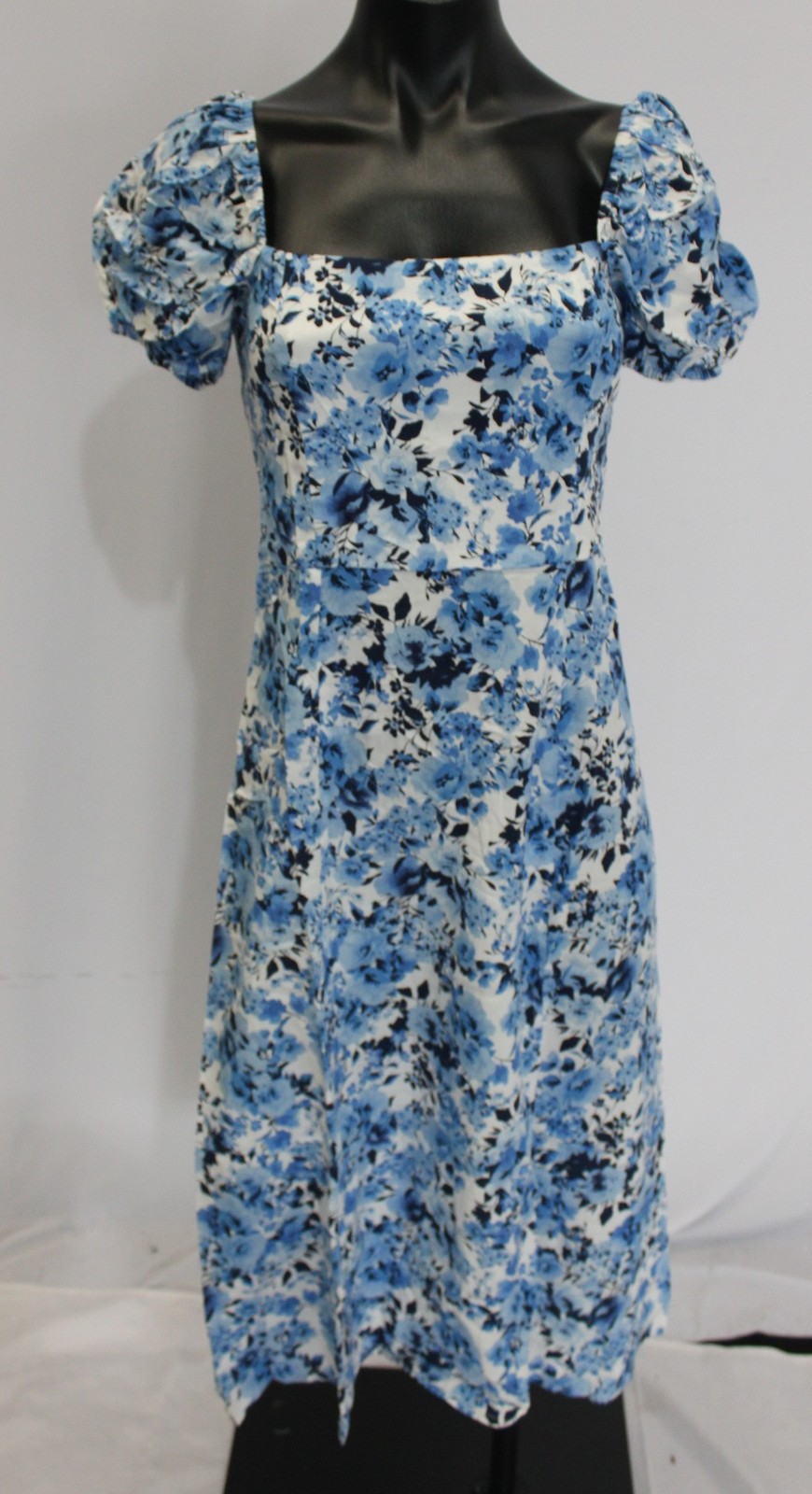 Francesca’s Women’s Tabitha Short Puff Sleeve Midi Dress BE5 Blue Small NWT
