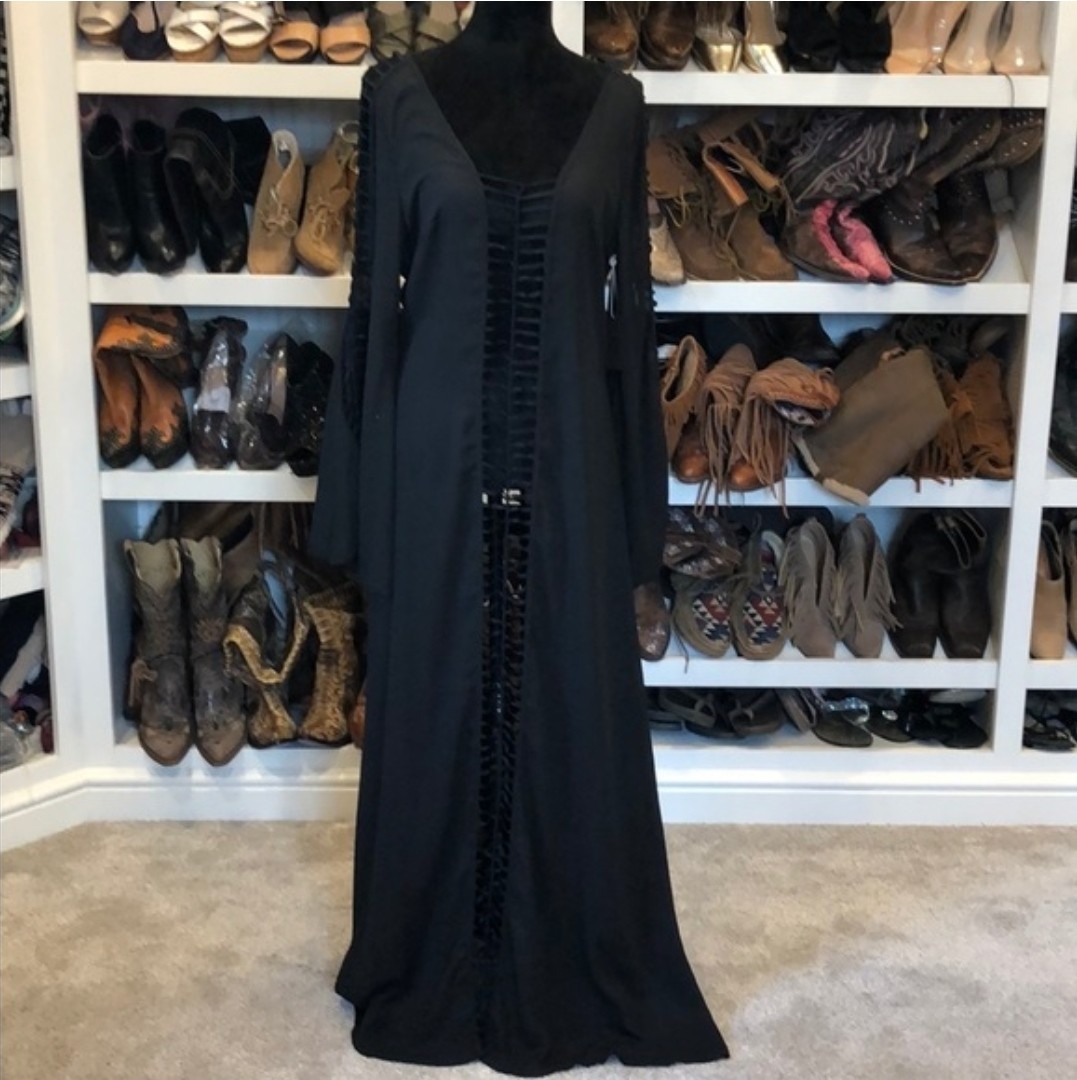 NASTY GAL Black Goth Long Open-Front Maxi Dress with Ladder Detail Sz Med