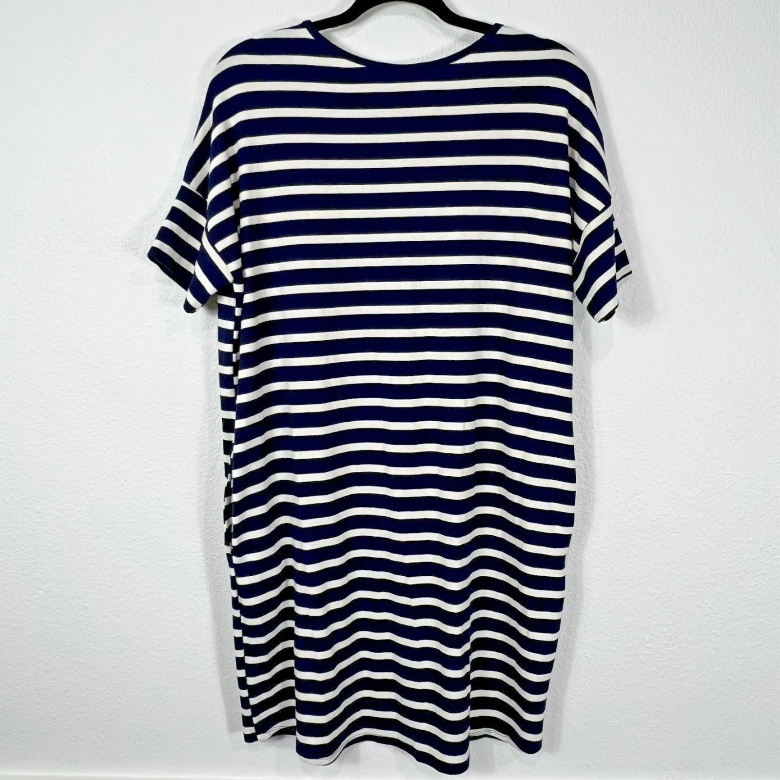 Cherish Shift Dress Navy Striped Pockets V-Neck Stretch USA Women’s Small