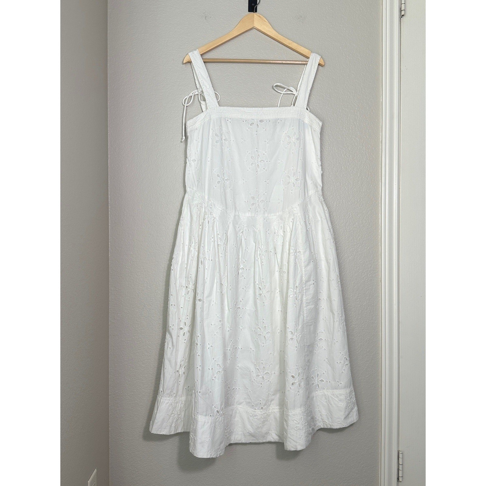Free People Primavera Eyelet White Lace Midi Dress Medium Coastal Clean Girl