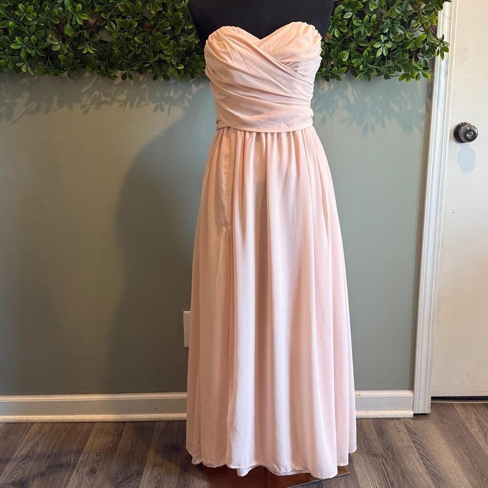 Moonlight Serenade Peach Strapless Dress *alterations for 5′-5’3 *- (46″ long)