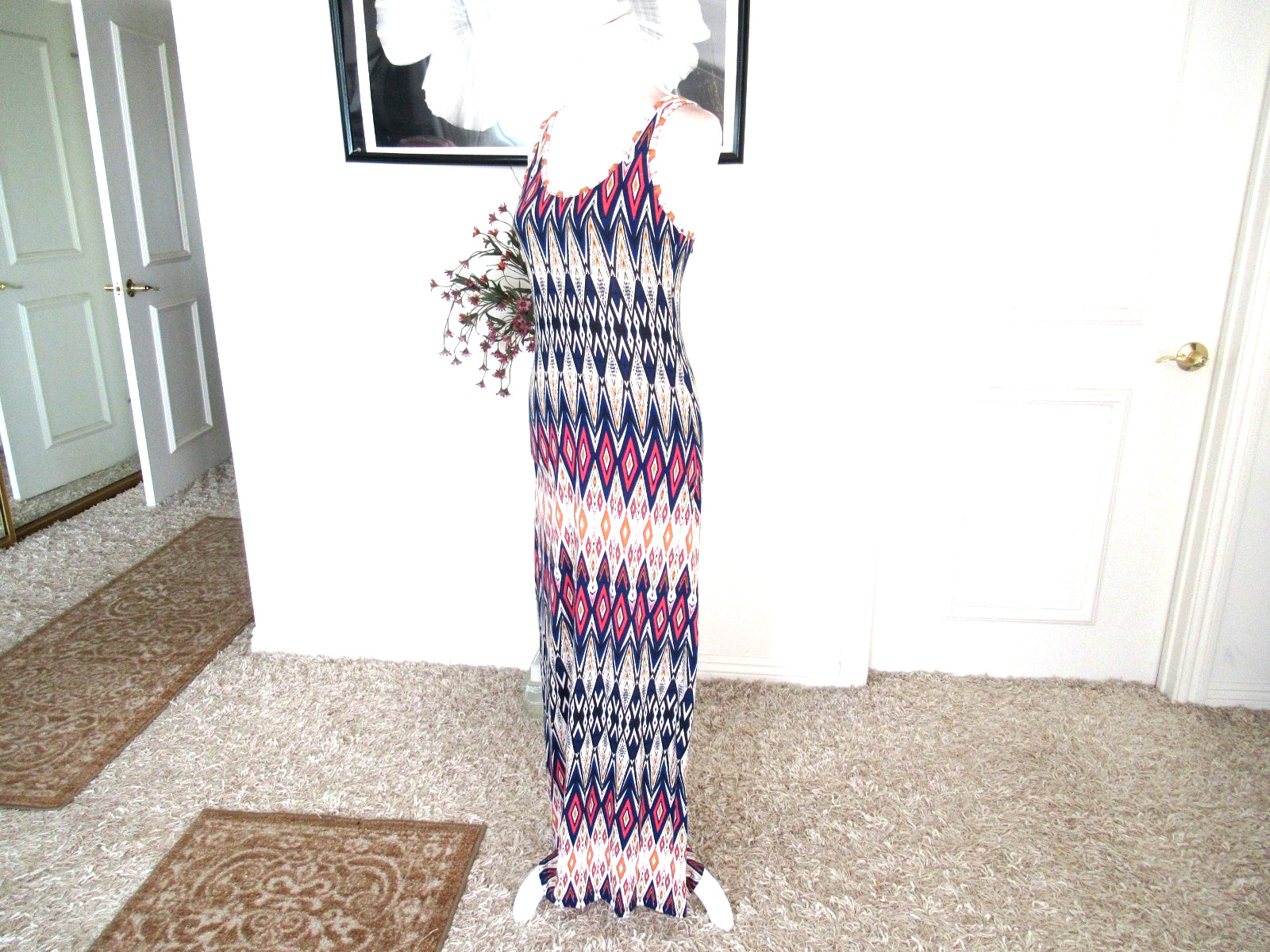 AMBIANCE APPAREL Womens S Geometric Racerback Maxi Dress NEW $69