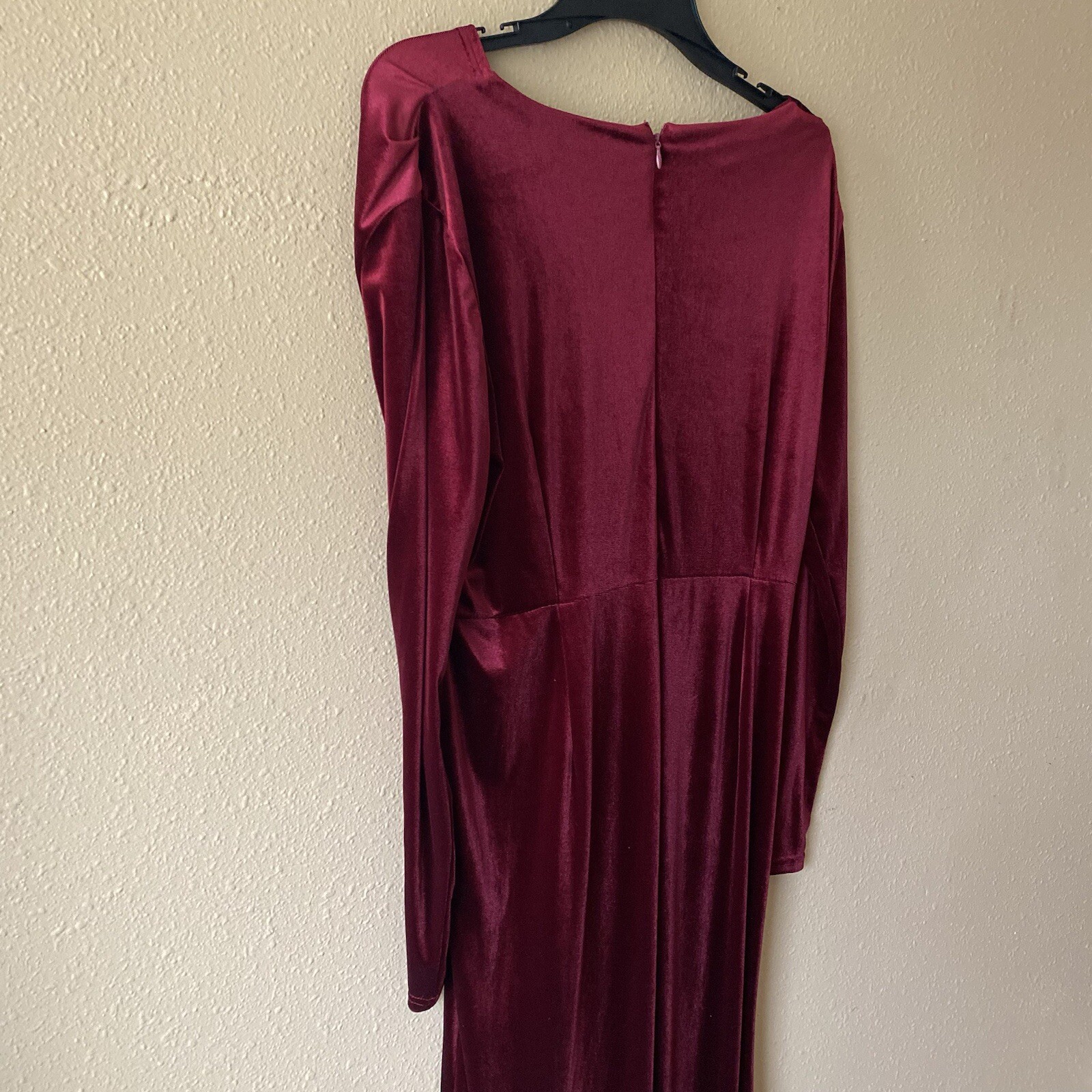 Ababalaya Crushed Velvet Maroon Red Slit Maxi Dress XXL Dark Romantic
