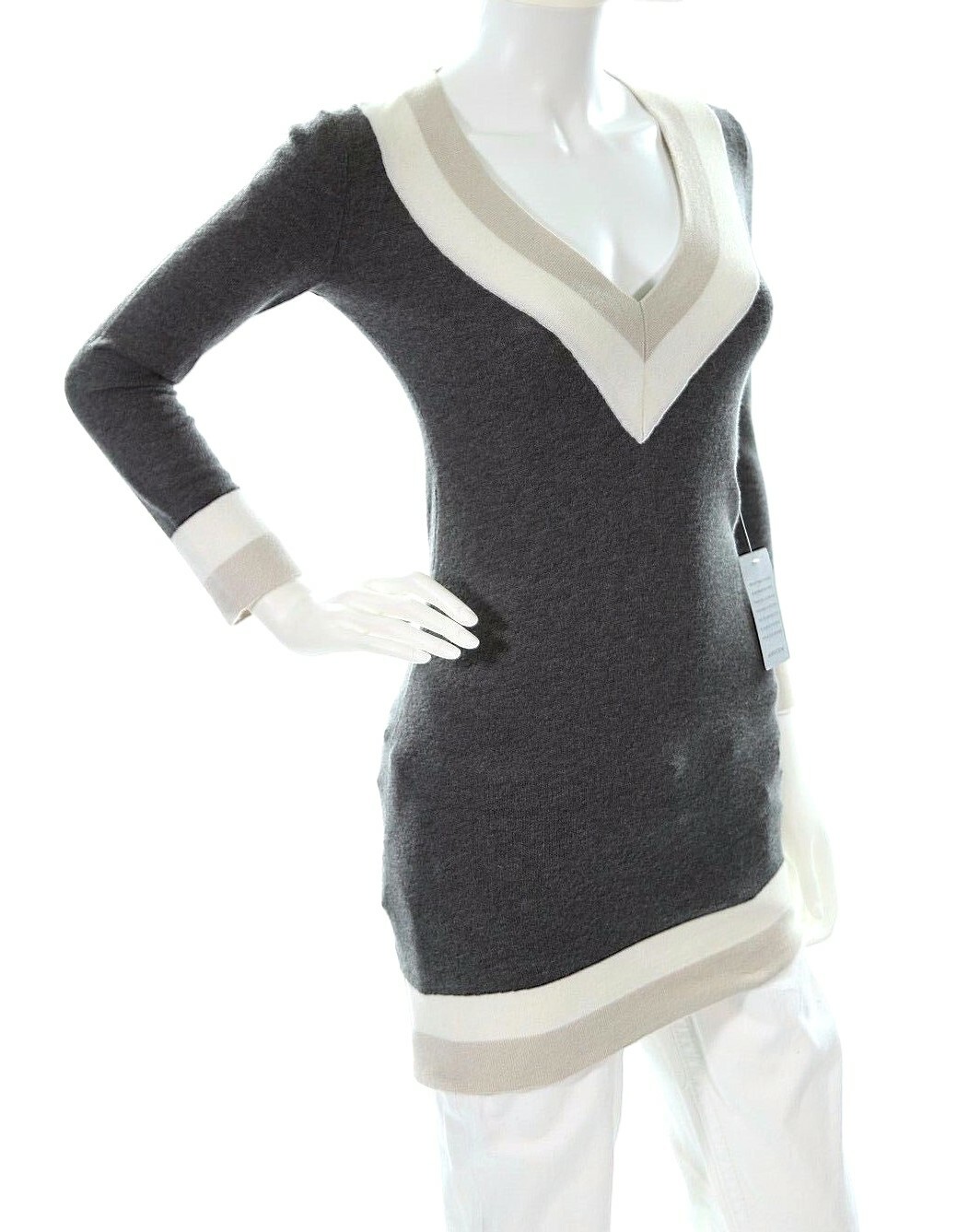 Felicity & Coco Cashmere Blend Sweater Dress Off White/Grey XSP $98