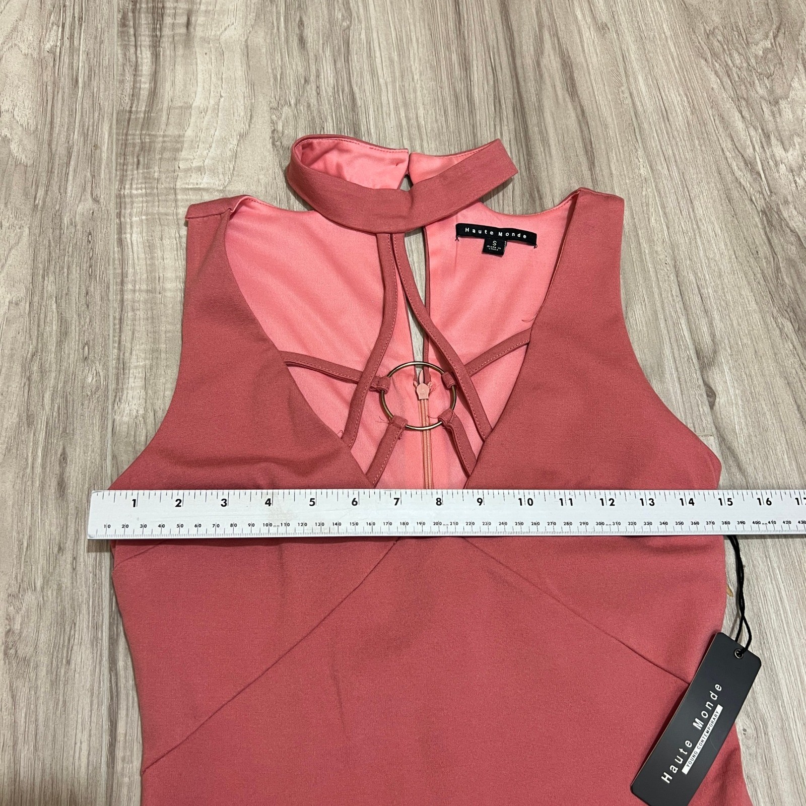 Haute Monde Womens Small Pink Cutout O-Ring Bodycon Mini Dress Choker Neck