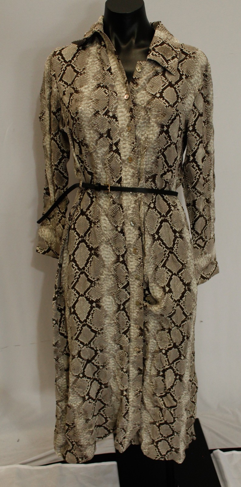 Mango Women’s Belted Snake Print Collared Shirt Dress JT8 Brown Size 6 NWT