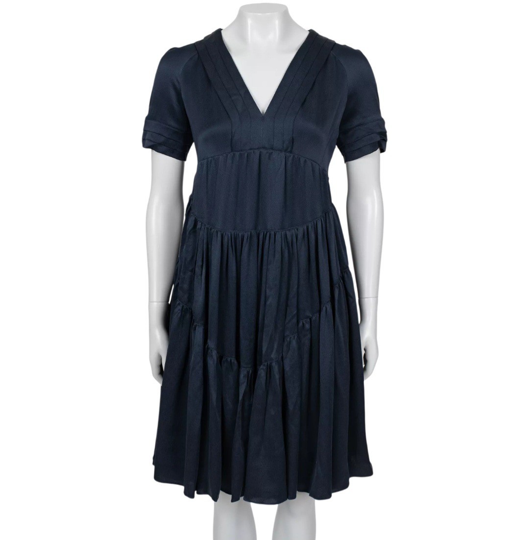 BURBERRY Short-Sleeve Silk Dress, Size IT38 (XS)