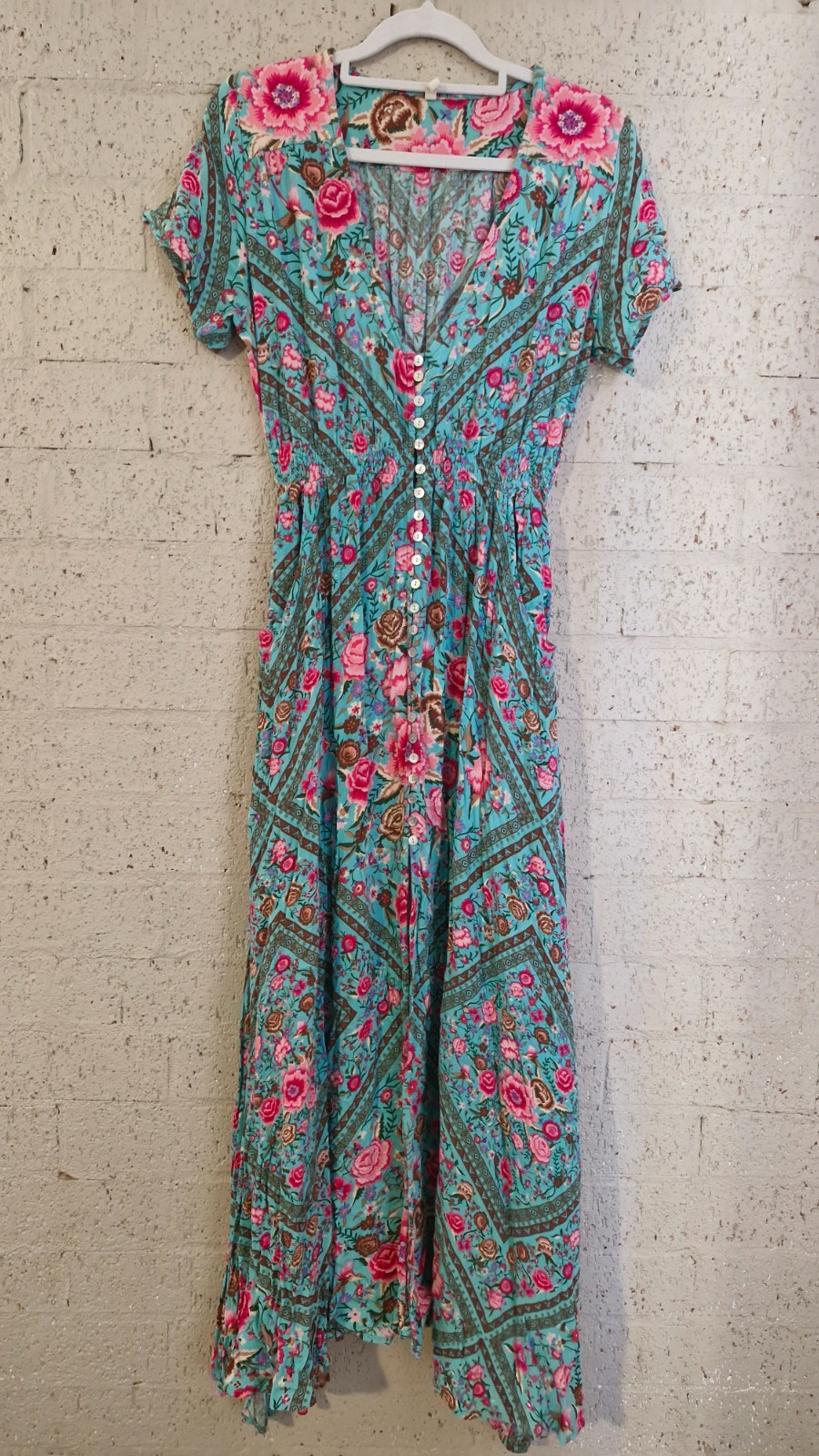 RARE FIND – Spell & The Gypsy Babushka Maxi Dress Vintage Size L in Turquoise