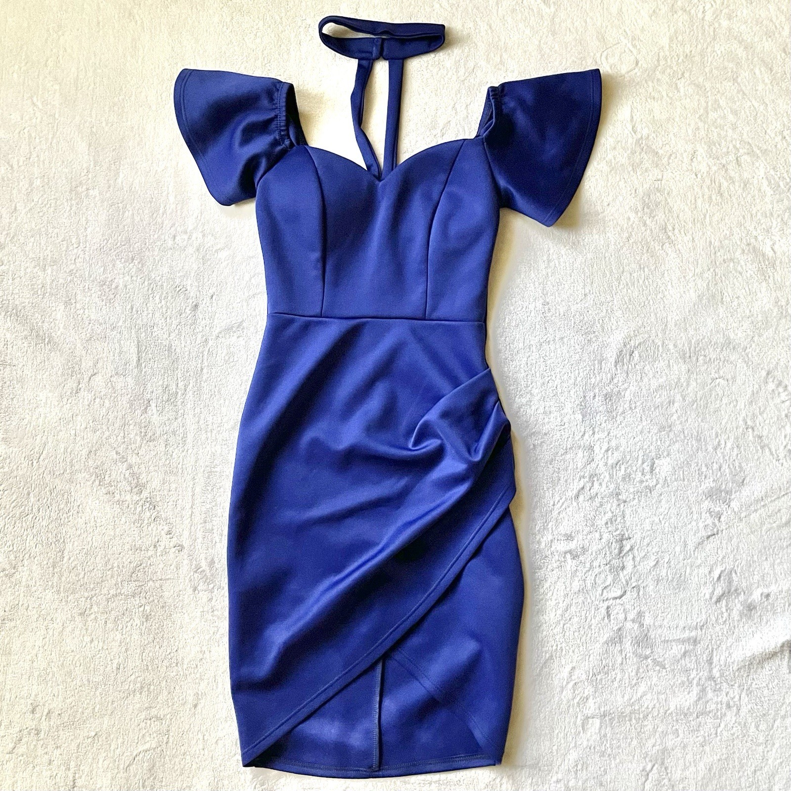 Women’s ( S ) OLIVE TREE Choker Neck Stretch Blue Bodycon Mini Dress Party