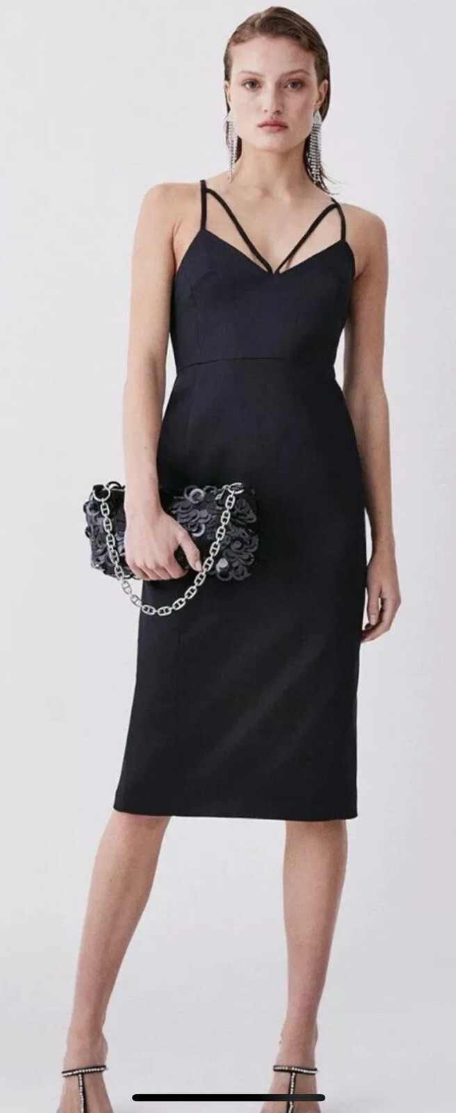 KAREN Millen Italian Structured Satin Midi Dress Sz 12 BNWT