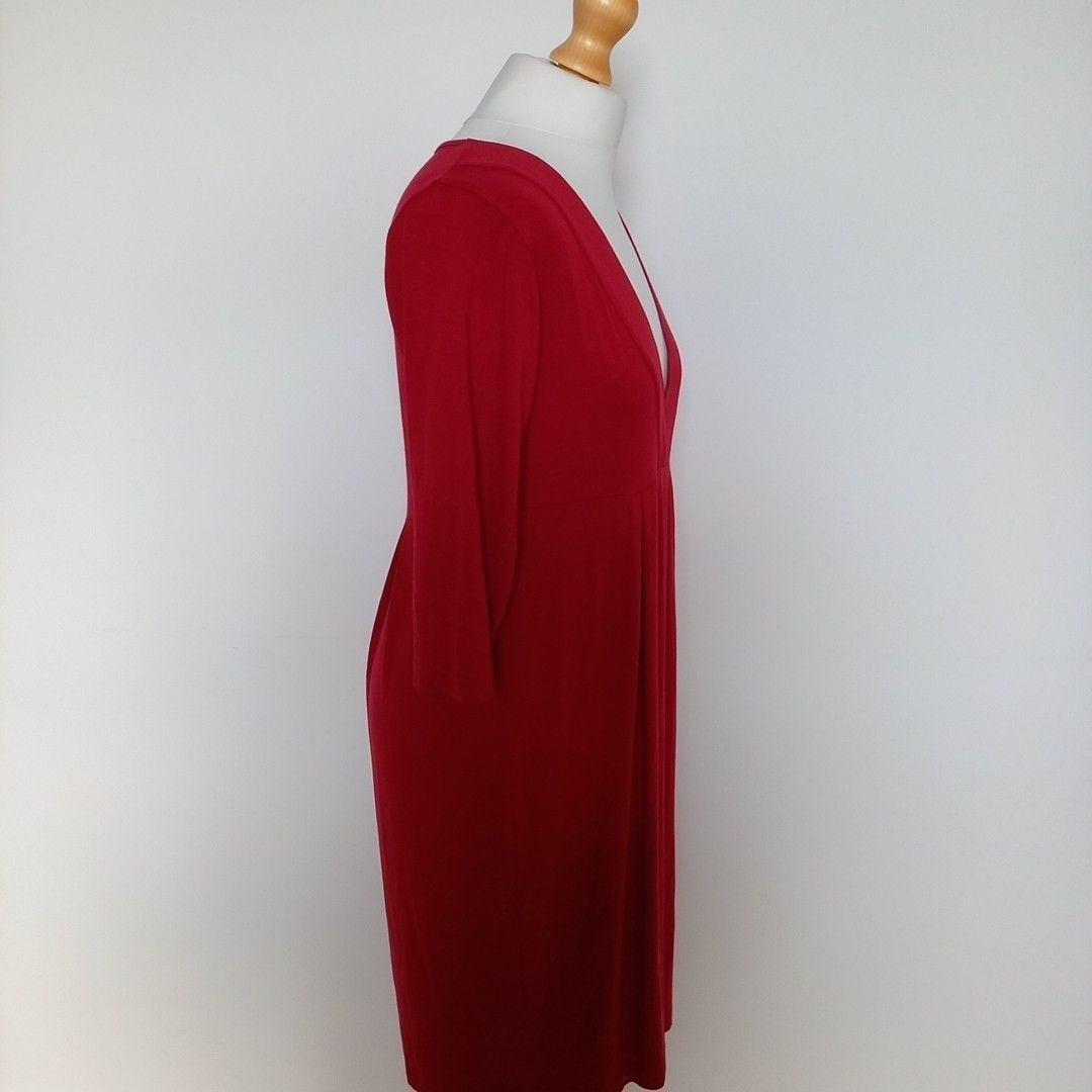 Masai Red Deep V Neck Jersey Dress L UK 14/16 Relaxed Fit Made in Portugal