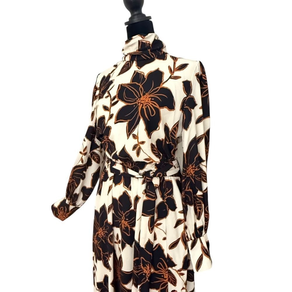 Alexia Admor Mock Neck Modest Belted Maxi Dress Brown Floral Size 6 NEW