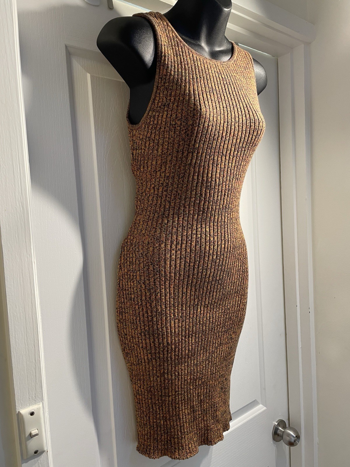 Ghanda Bodycon Knit Midi Dress Size Small with cut out back Boho Hippie