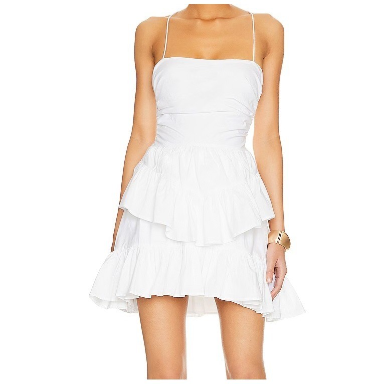 Lovers and Friends Rosalind Tiered Ruffle Ruched Mini Dress Womens Small White