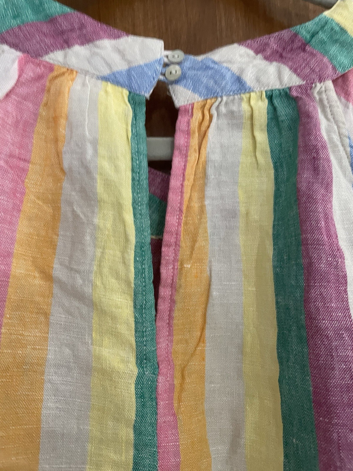 C&C California 100% Linen Pastel Striped Shift Dress Round Neck, Size M