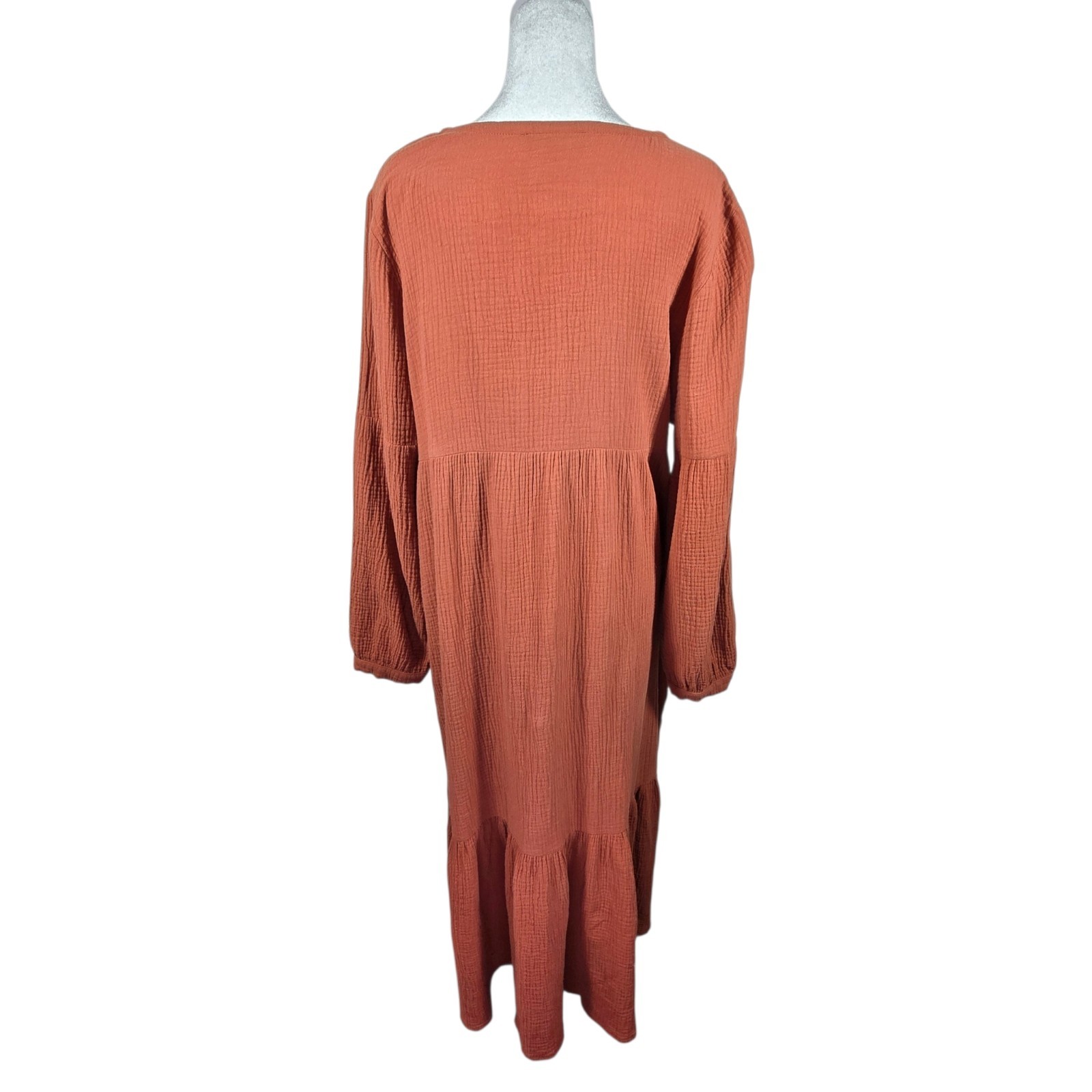 7 For All Mankind Gauze Cotton Tiered Midi Dress Women’s Medium Rust Terracotta