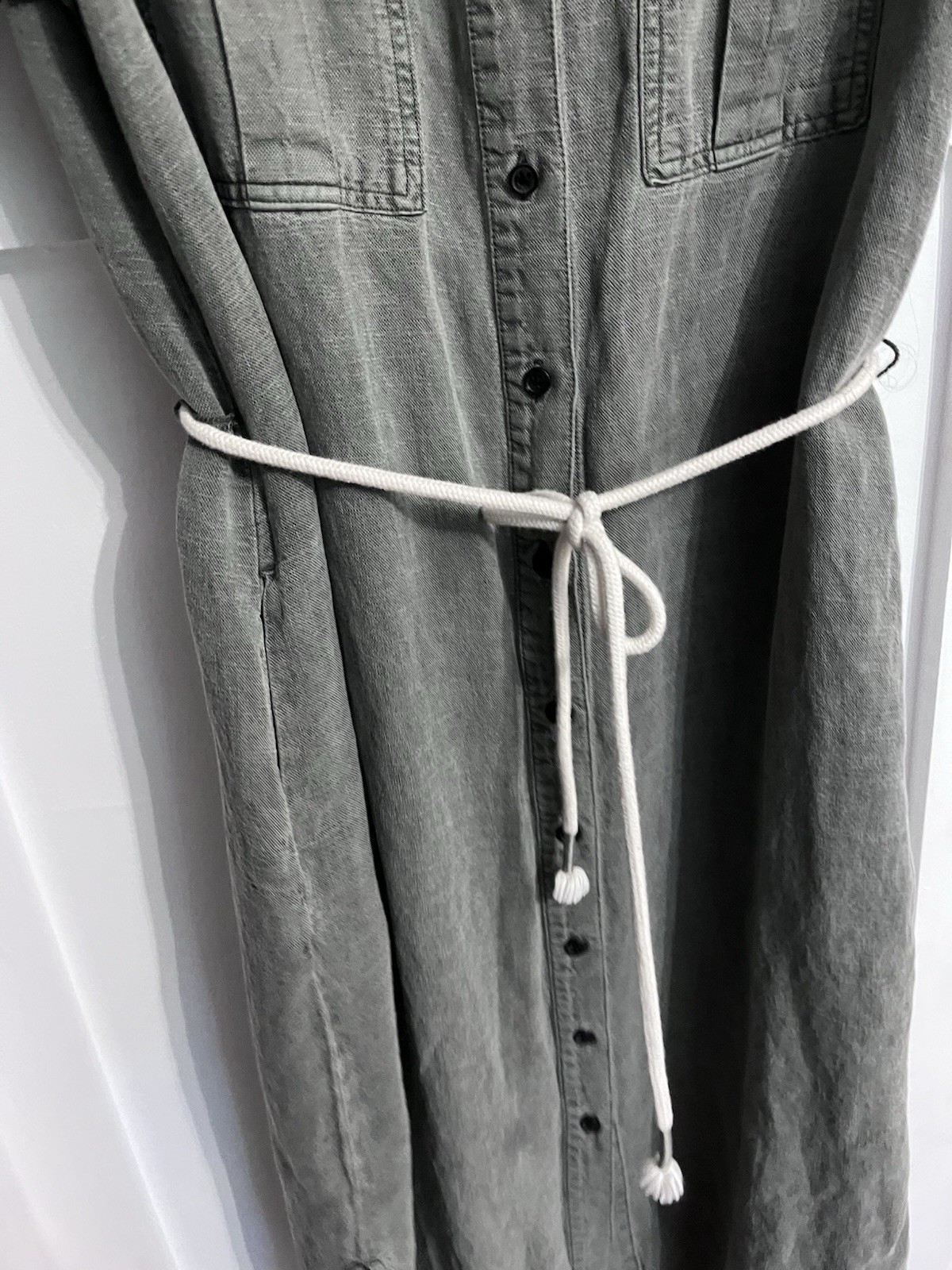 Lucky Brand Olive Green Utility Button Down Midi Shirt Dress Rope Belt Size M
