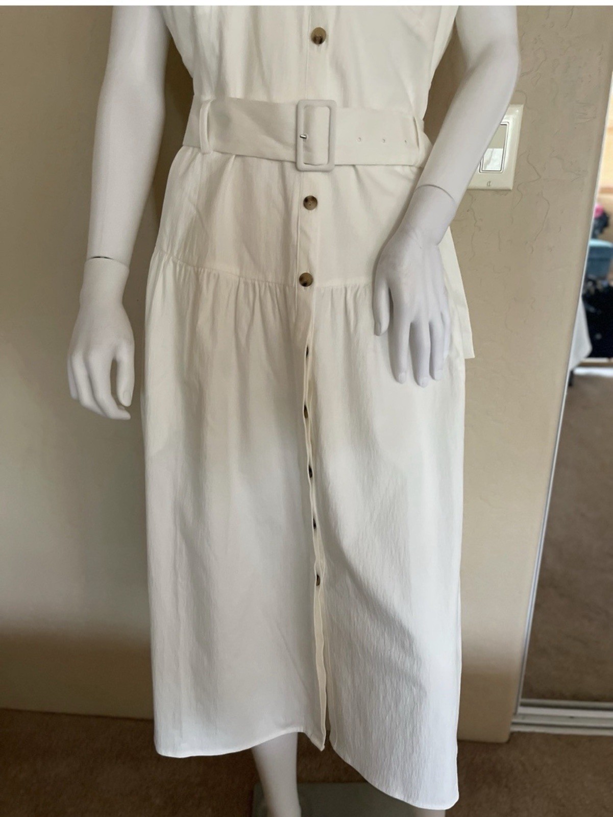 REISS Vita White Belted Button Front Midi Dress NWT US 10 – Retail $330