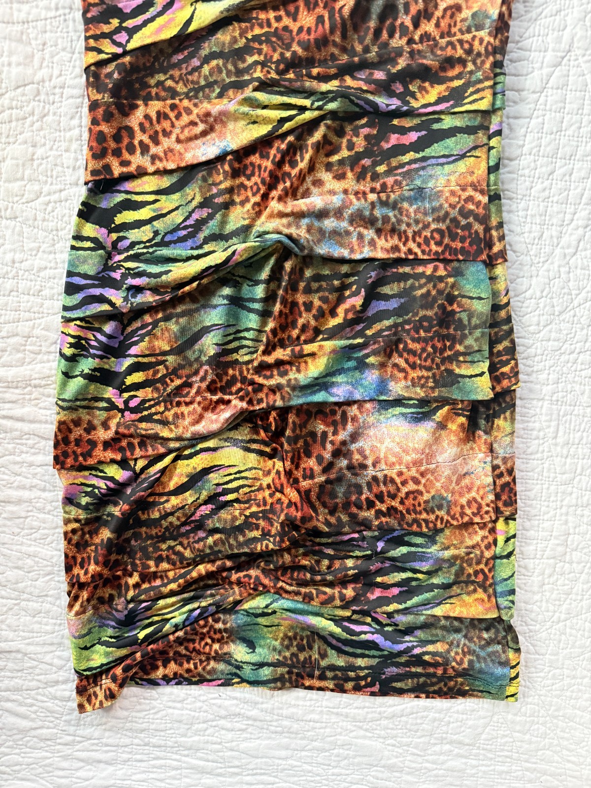 Forever 21 Y2K Rave Neon Ruched Animal Print Halter Bodycon Mini Dress Size S/P