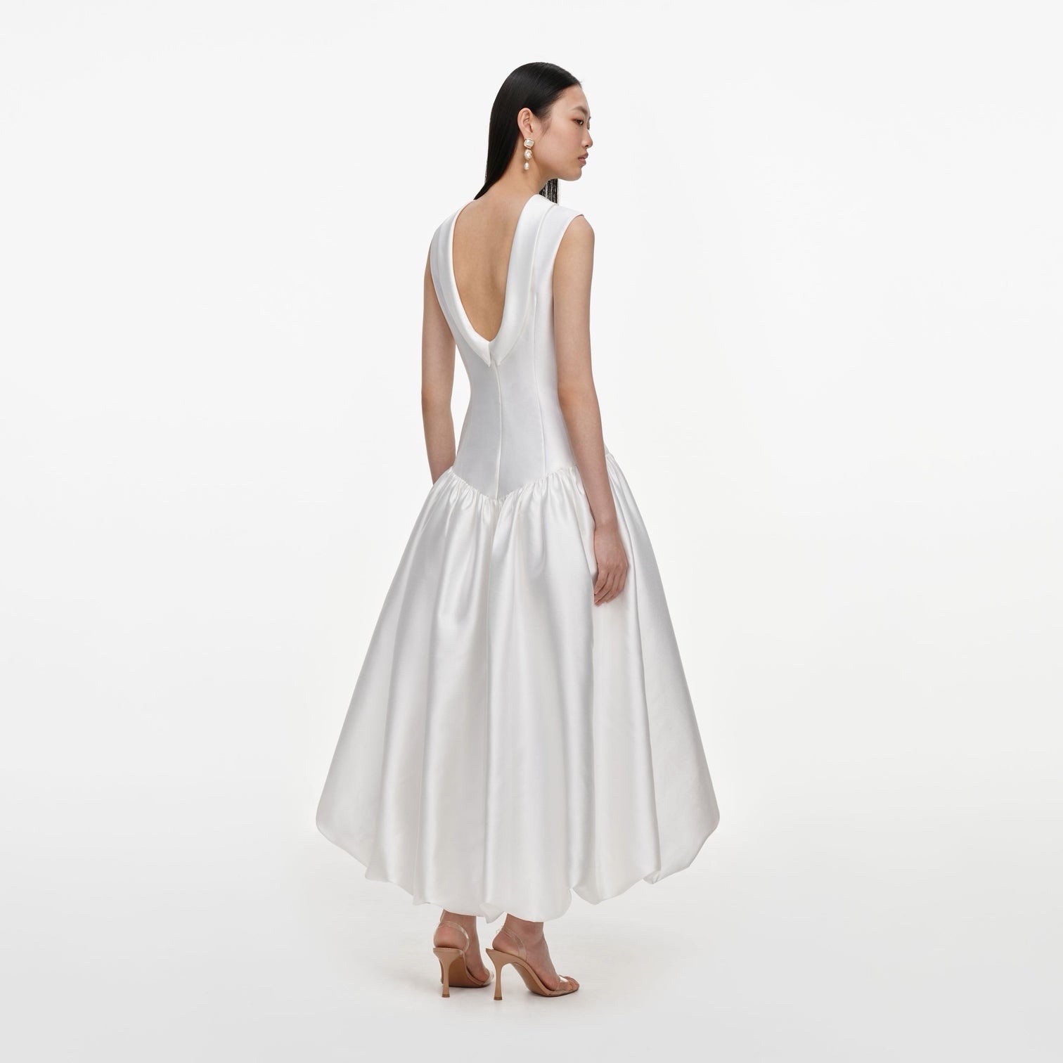 Self Portrait WHITE TAFFETA BUBBLE HEM MIDI DRESS $ 780 Size US 10 UK 14