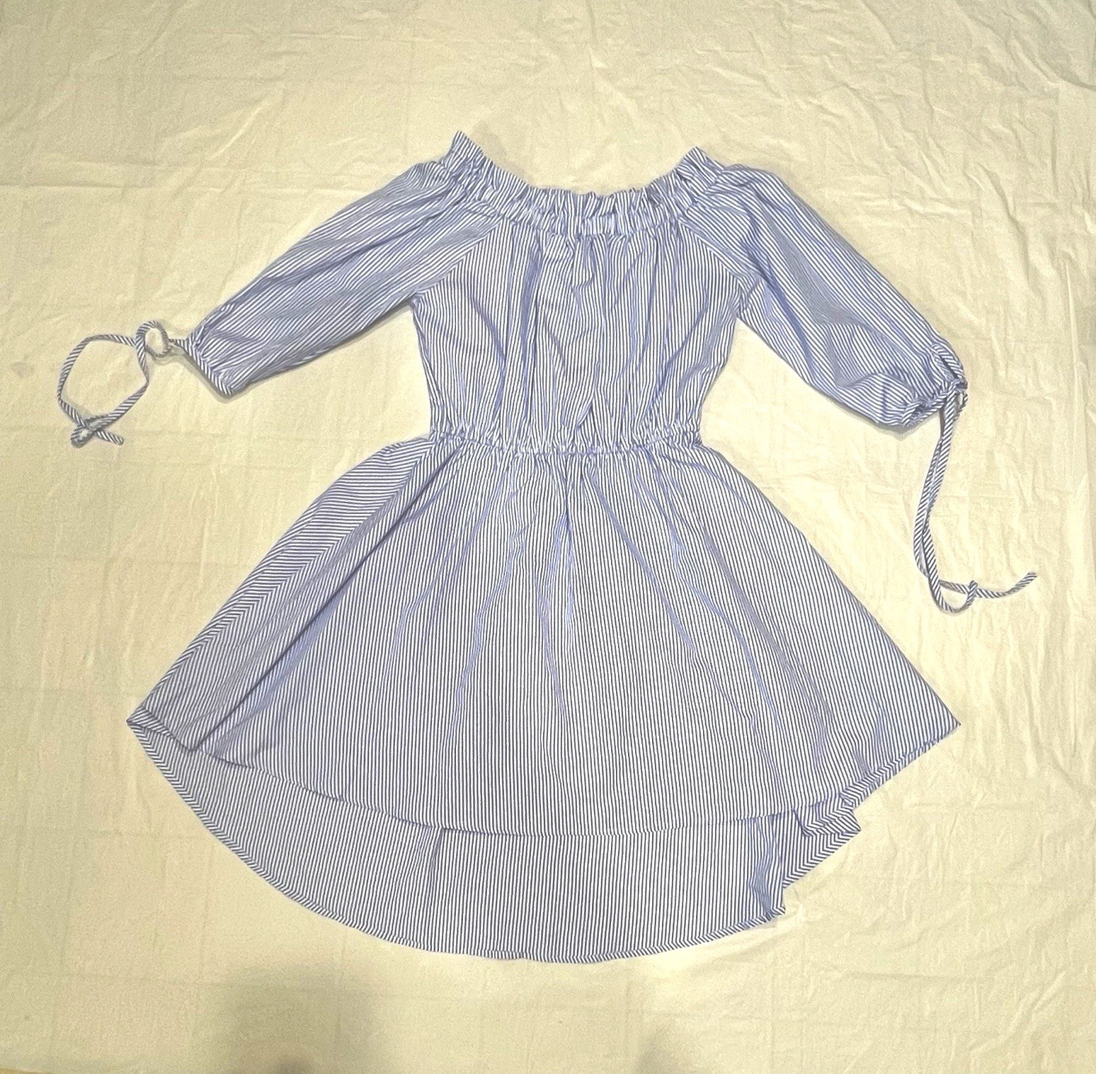 J is for Justify Off Shoulder Hi-Low Dress Ruffle Tie XL : Blue White Stripes