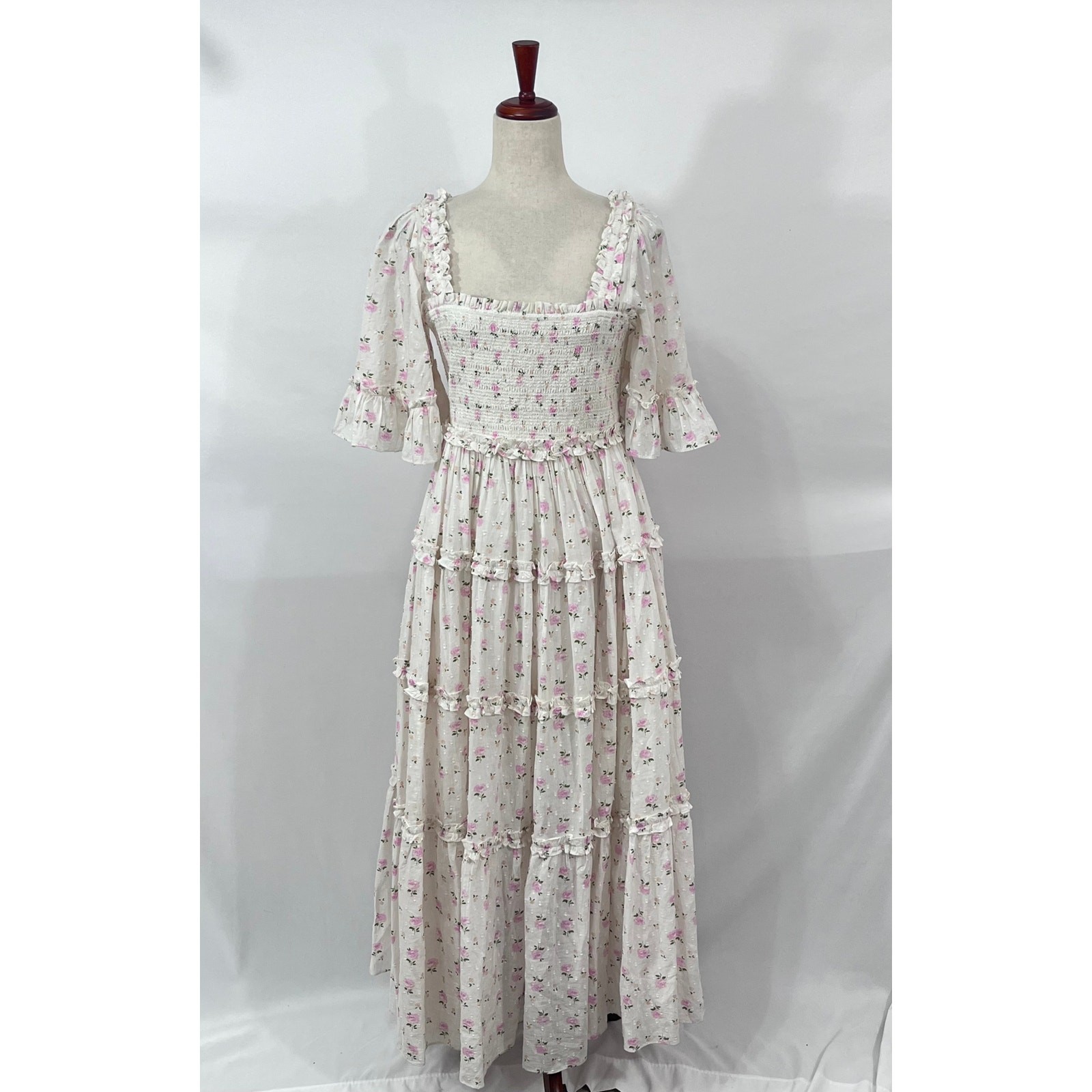 NEEDLE & THREAD Sz 8 US Bijou Rose Smocked Day Ankle Gown Dress