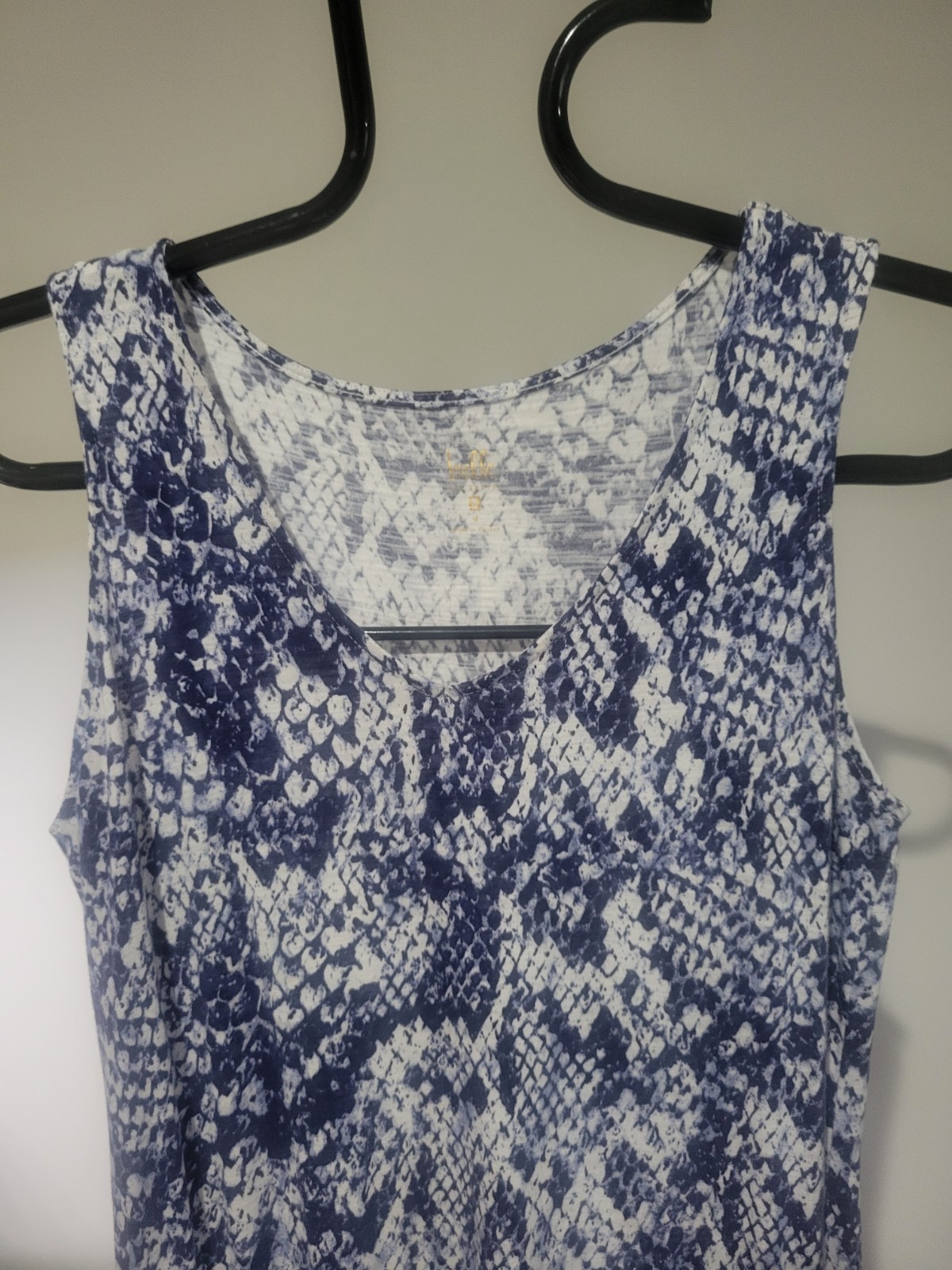 Belle Kim Gravel Med Blue & White Geo Slub Knit Tank Dress EUC