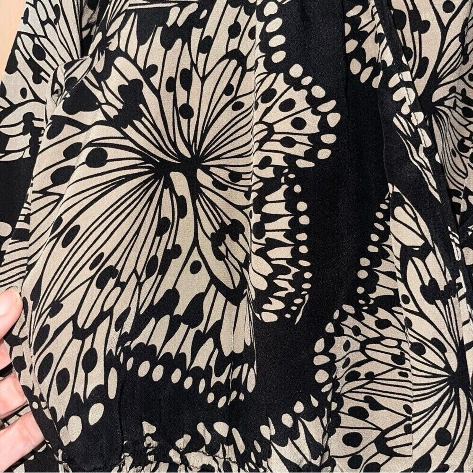 Presley Skye Midi Butterfly Print Silk Dress Black Sz S Classic Sheer Whimsigoth