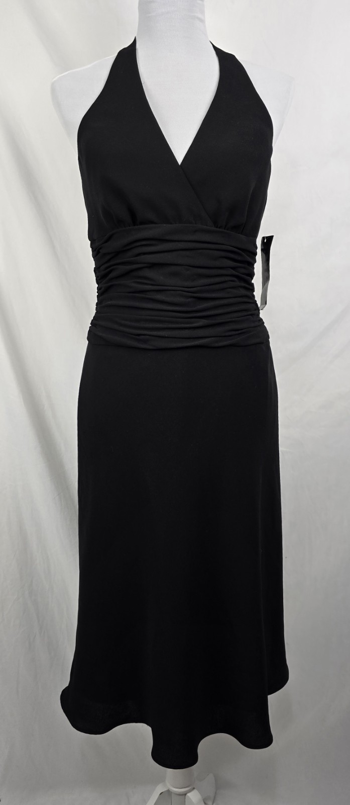 Jones New York Y2K Black Sexy Halter Dress Ruched Waist sz 6 Cocktail Evening