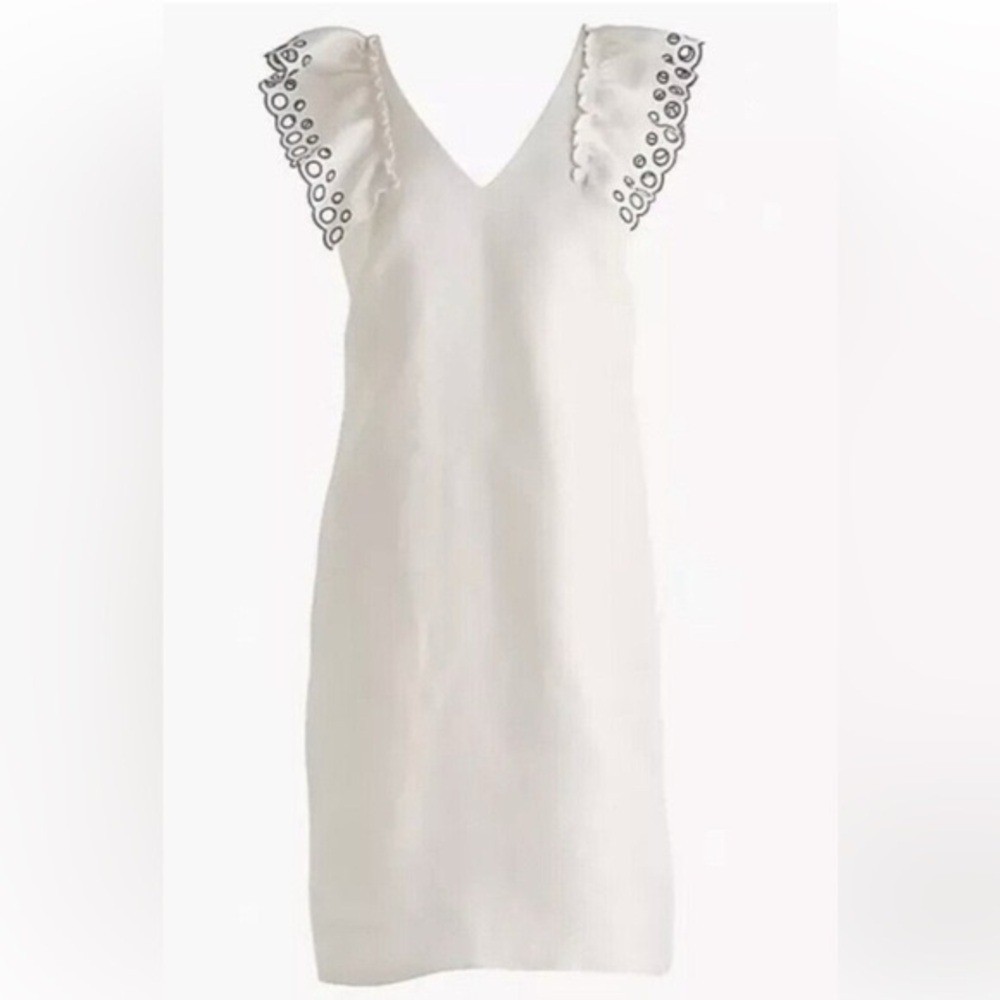 J. Crew Ivory Eyelet Flutter Sleeve Textured Sheath Dress 6