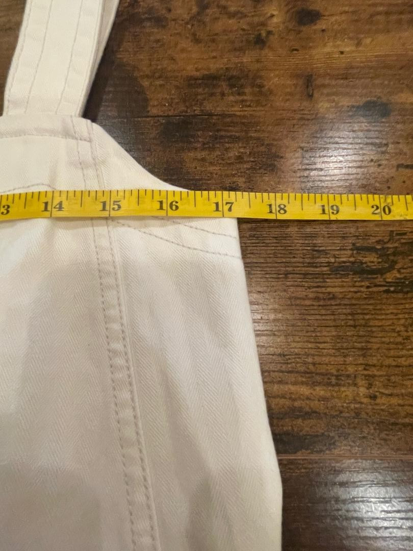 Everlane Womens Ivory Denim Organic Cotton Strap Flare Dress/Pockets/Wide Sash S