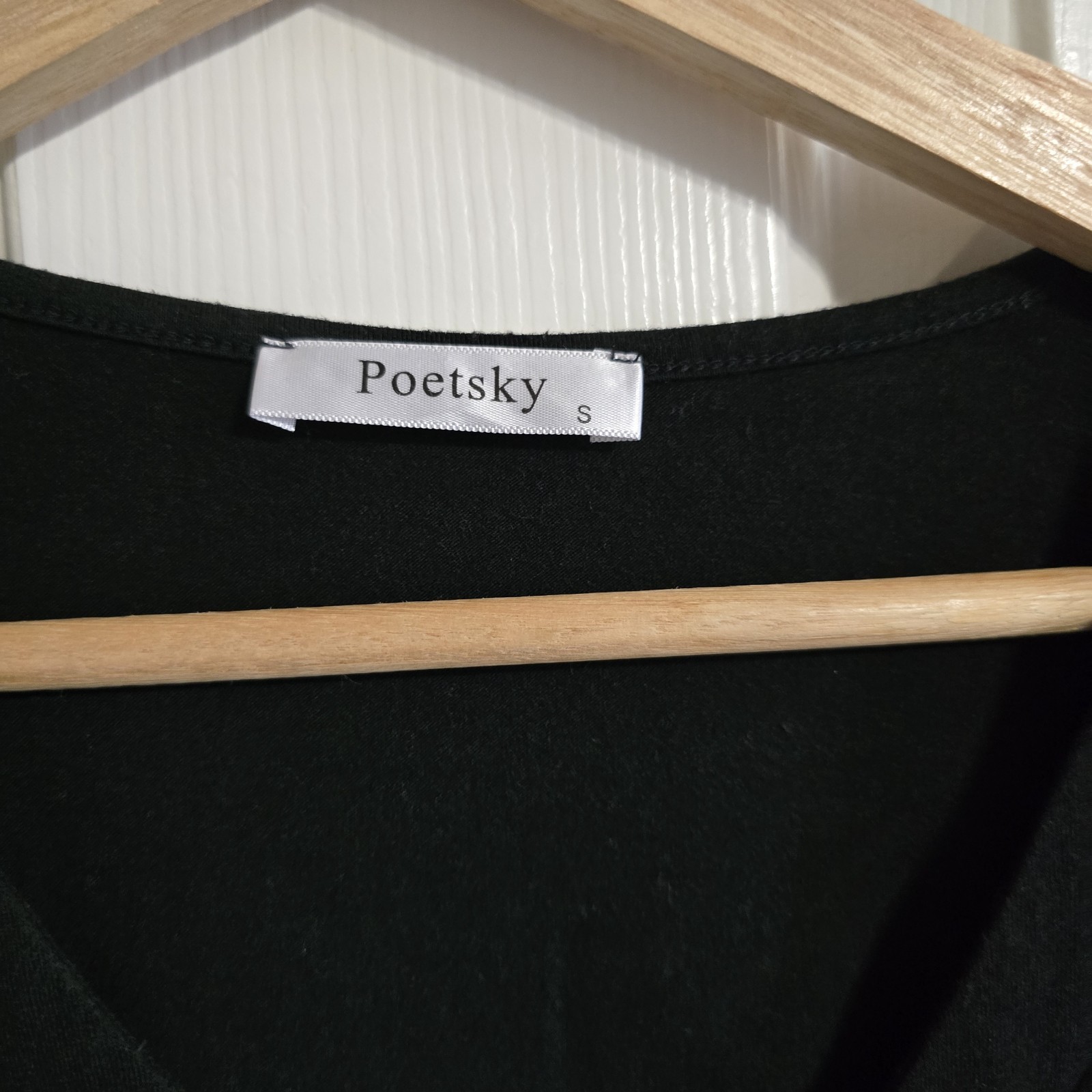 Poetsky Women’s Black Solid T-Shirt Dress V-Neck Short Sleeve Pockets S