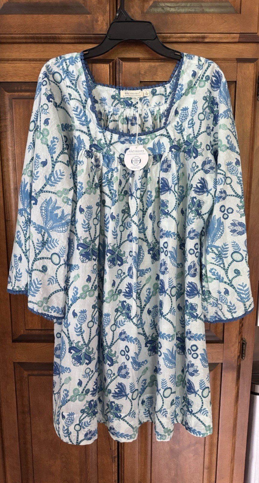 Women’s Gemma Ocean Dress With Bell Sleeves, Size Large, By “BluThreads”