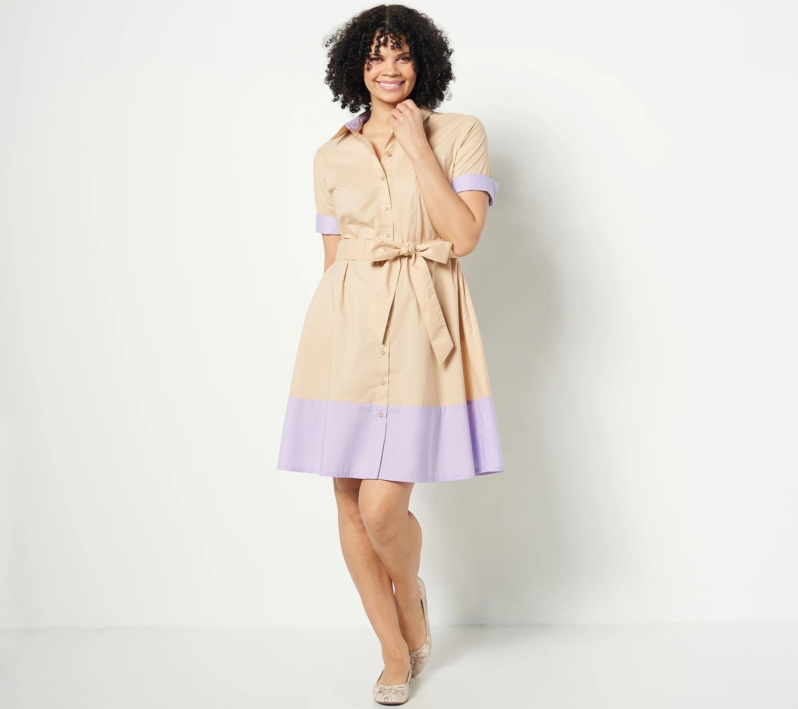Isaac Mizrahi Live! Color Block Poplin Biscotti 6 New