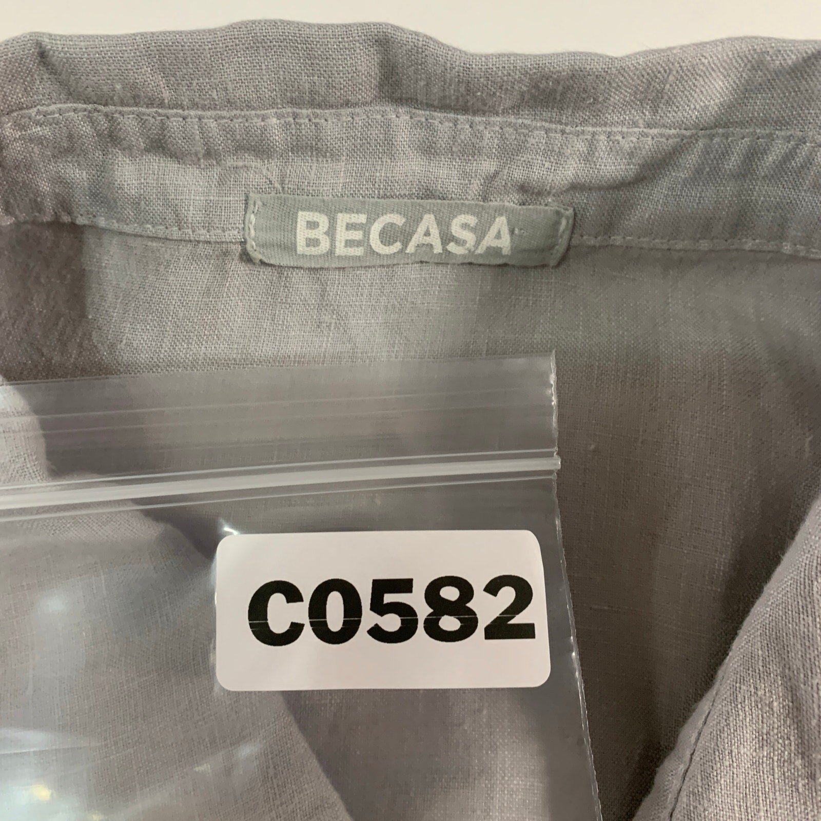 Becasa L Margo Midi Button Front Shirt Dress Gray Linen Lagenlook Coastal *flaw