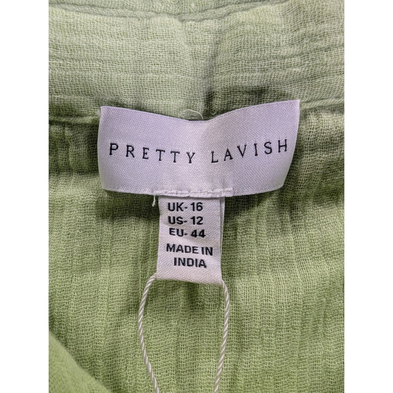 Pretty Lavish Lime Green Smocked Waist Cotton Mini Dress Long Sleeve Size US 12