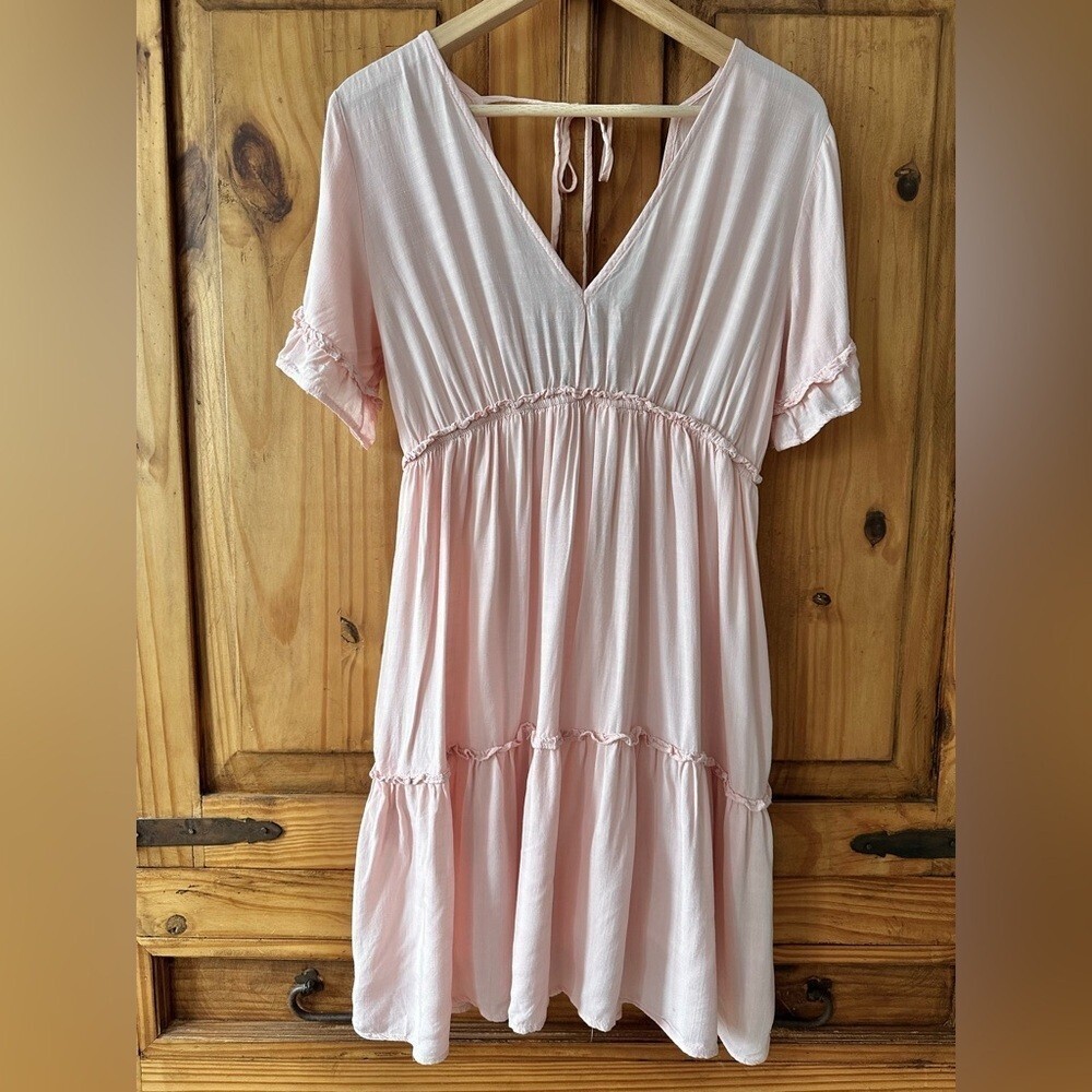 Pink Boho Tiered Peasant Dress Festival Coastal Cowgirl Sundress – Large