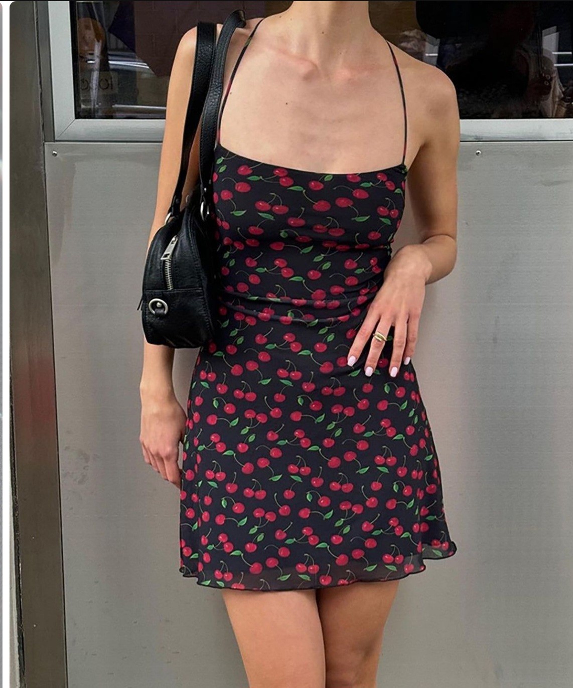 Cherry Print Cami Short Dress size 8-10 US no stretch poly.
