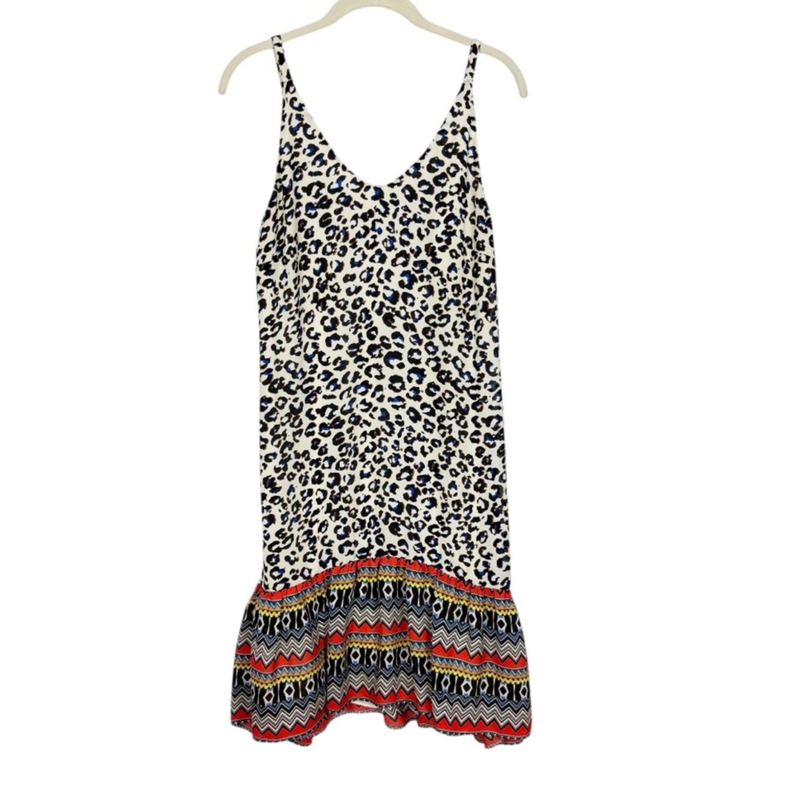 Cabi Safari Leopard Print Ruffle Slip Dress #5115 Size Small