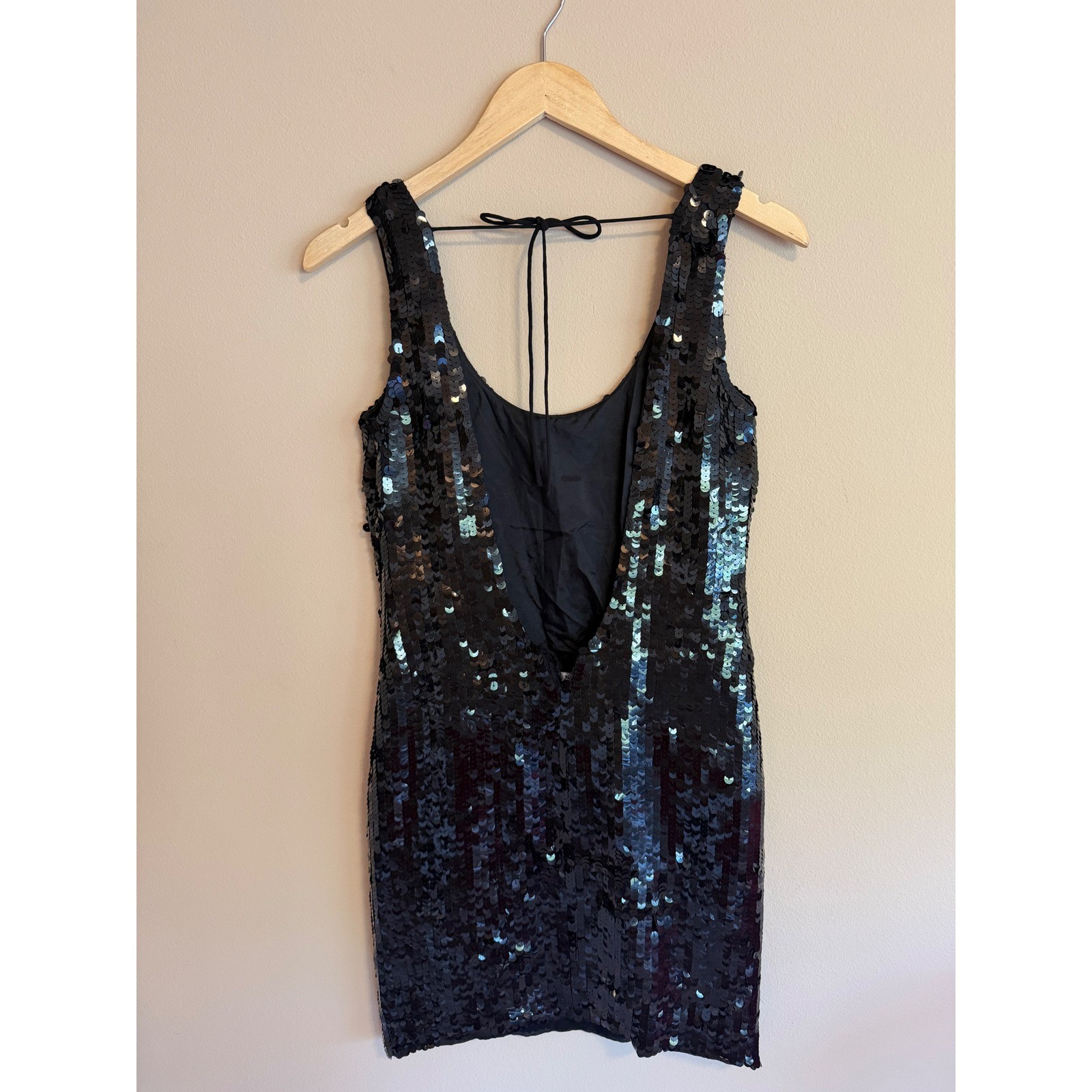 Club Monaco Black Sequin Mini Dress Low Back Tie Sleeveless Party Cocktail 2
