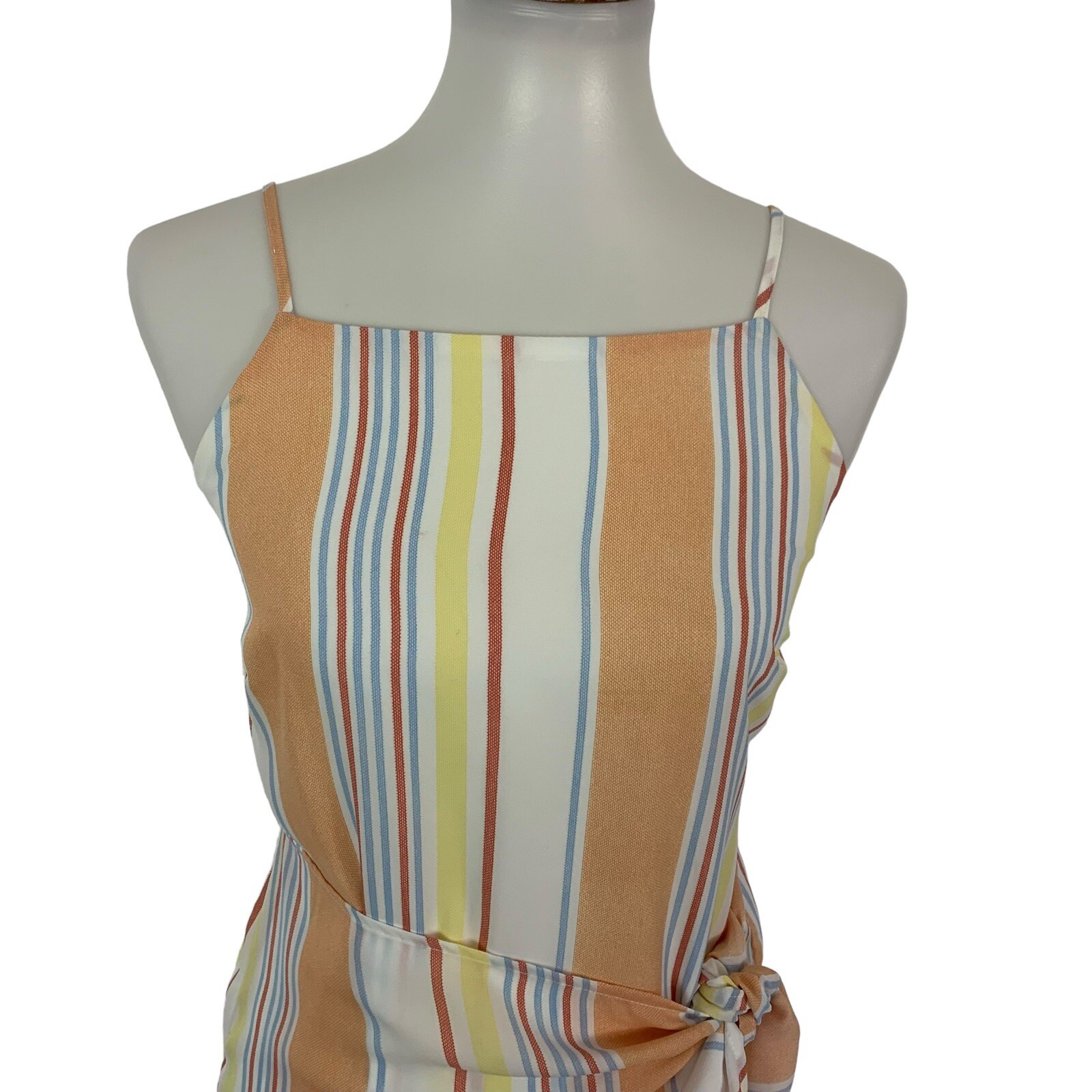 Altard State Dress Small Orange Multi Stripe Front Tie Boho Summer