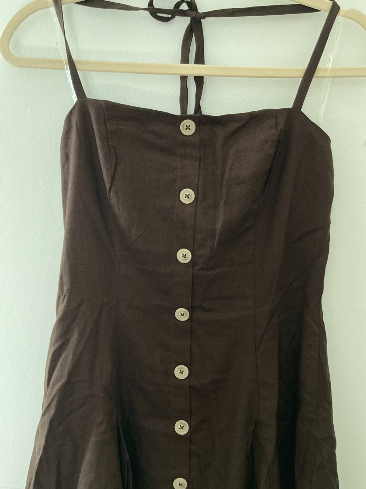 Women Button-Front Halter Mini A-Line Dress – Wild Fable Brown S
