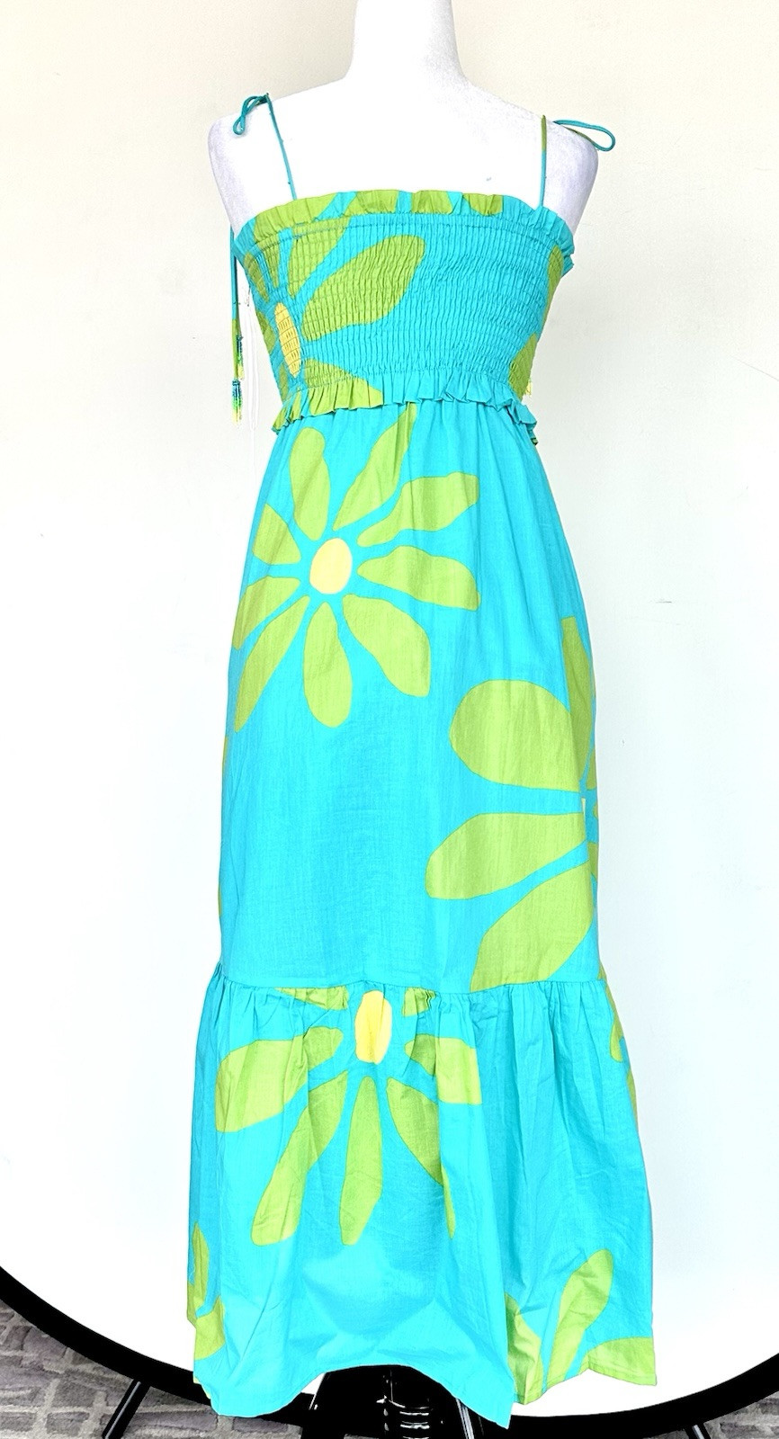 J Marie Indie Smocked Dress Beaded Strap MIDI Dress Retails $172 Size S NWT